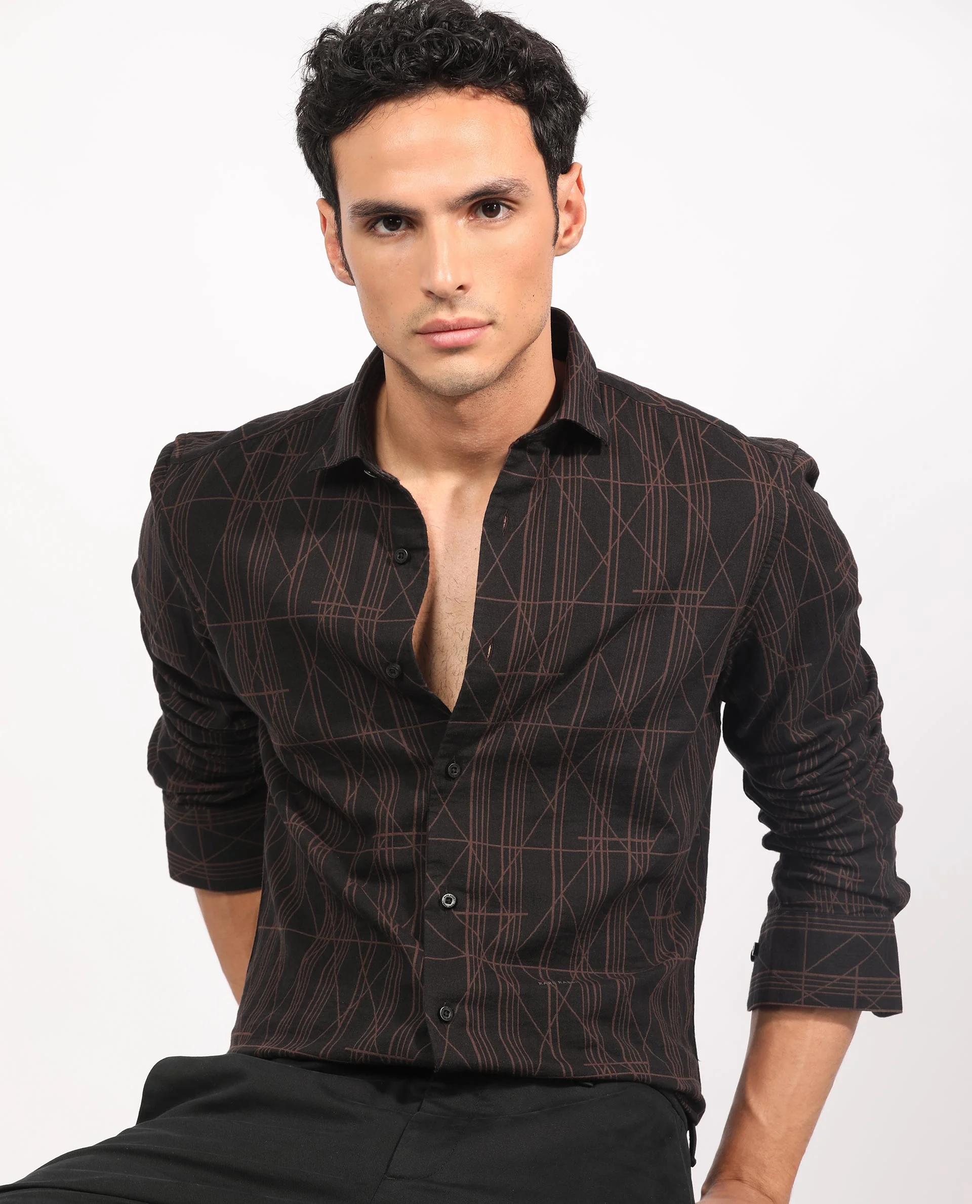 Rare Rabbit Men's Jiva Brown Cotton Geometric Print Regular Fit Full Sleeve Collared Shirt - Image 7