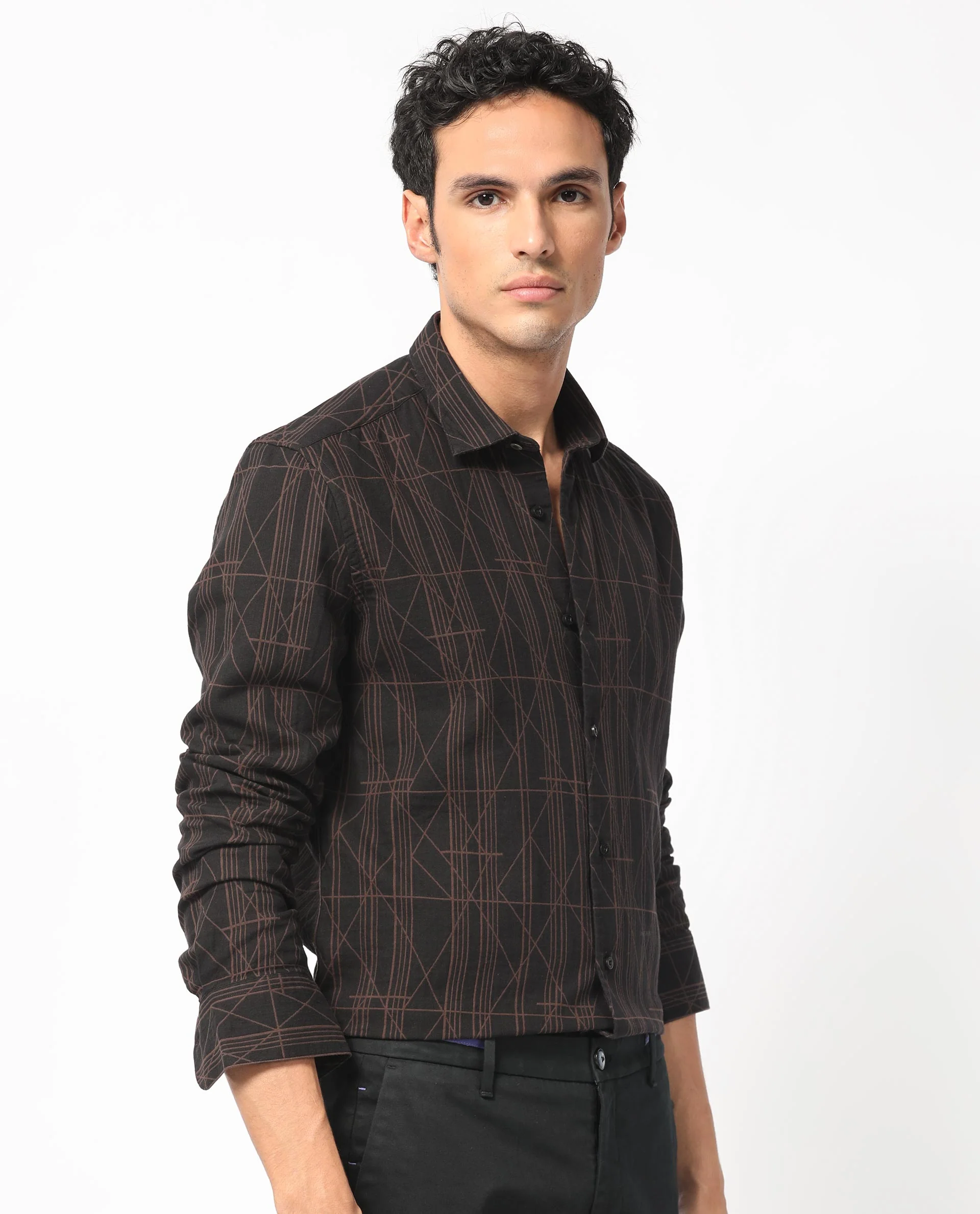 Rare Rabbit Men's Jiva Brown Cotton Geometric Print Regular Fit Full Sleeve Collared Shirt - Image 8