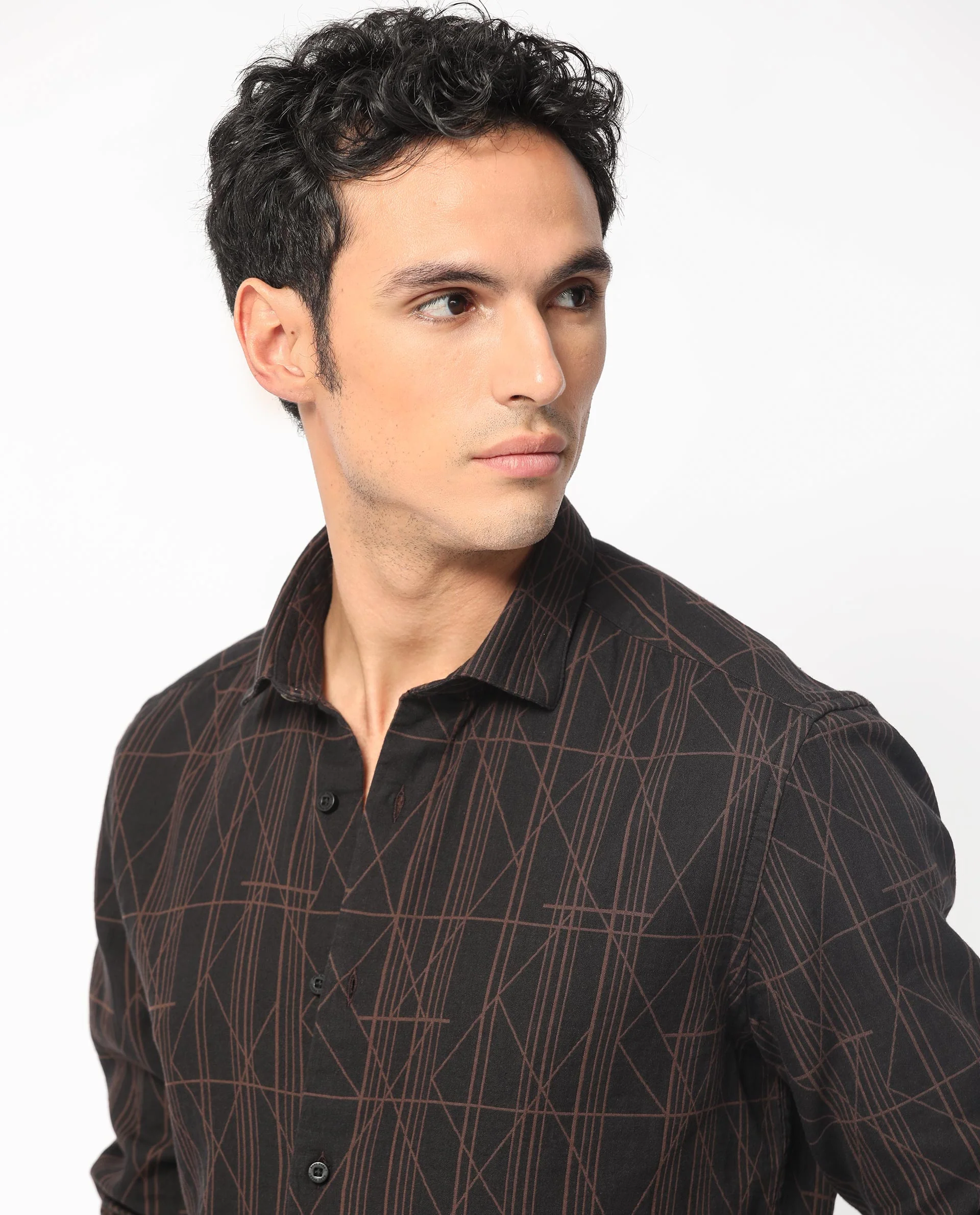 Rare Rabbit Men's Jiva Brown Cotton Geometric Print Regular Fit Full Sleeve Collared Shirt - Image 9