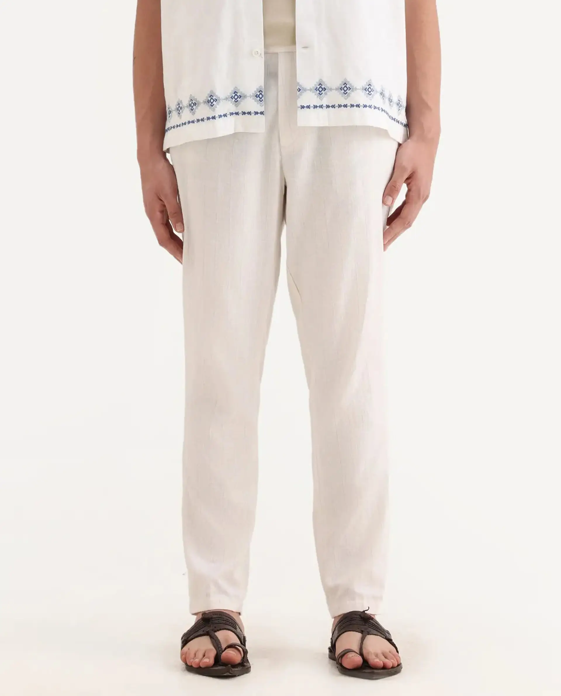 Rare Rabbit Men's Jlo Beige Cotton Blend Plain Relaxed Fit Trouser - Image 10