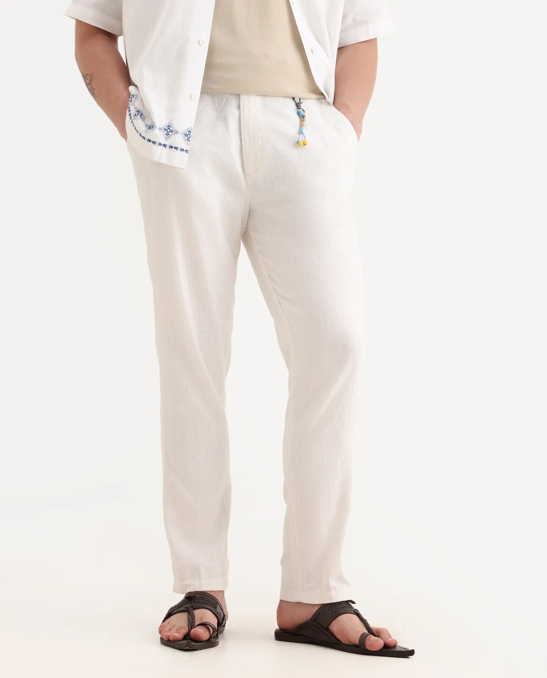 Rare Rabbit Men's Jlo Beige Cotton Blend Plain Relaxed Fit Trouser - Image 2