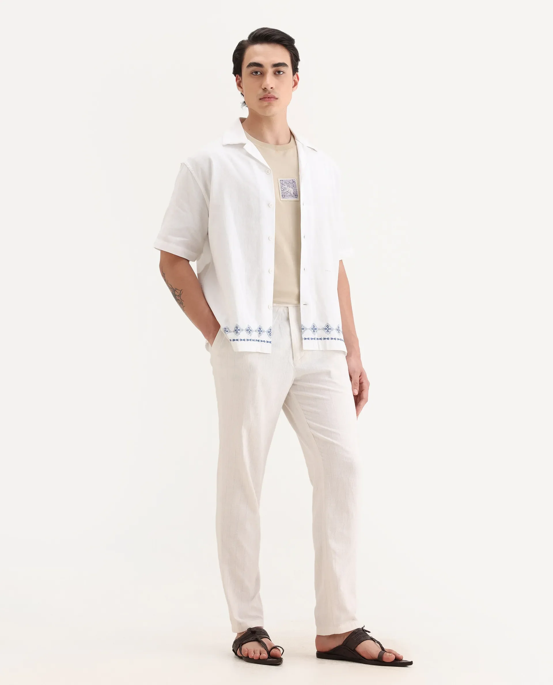 Rare Rabbit Men's Jlo Beige Cotton Blend Plain Relaxed Fit Trouser - Image 4