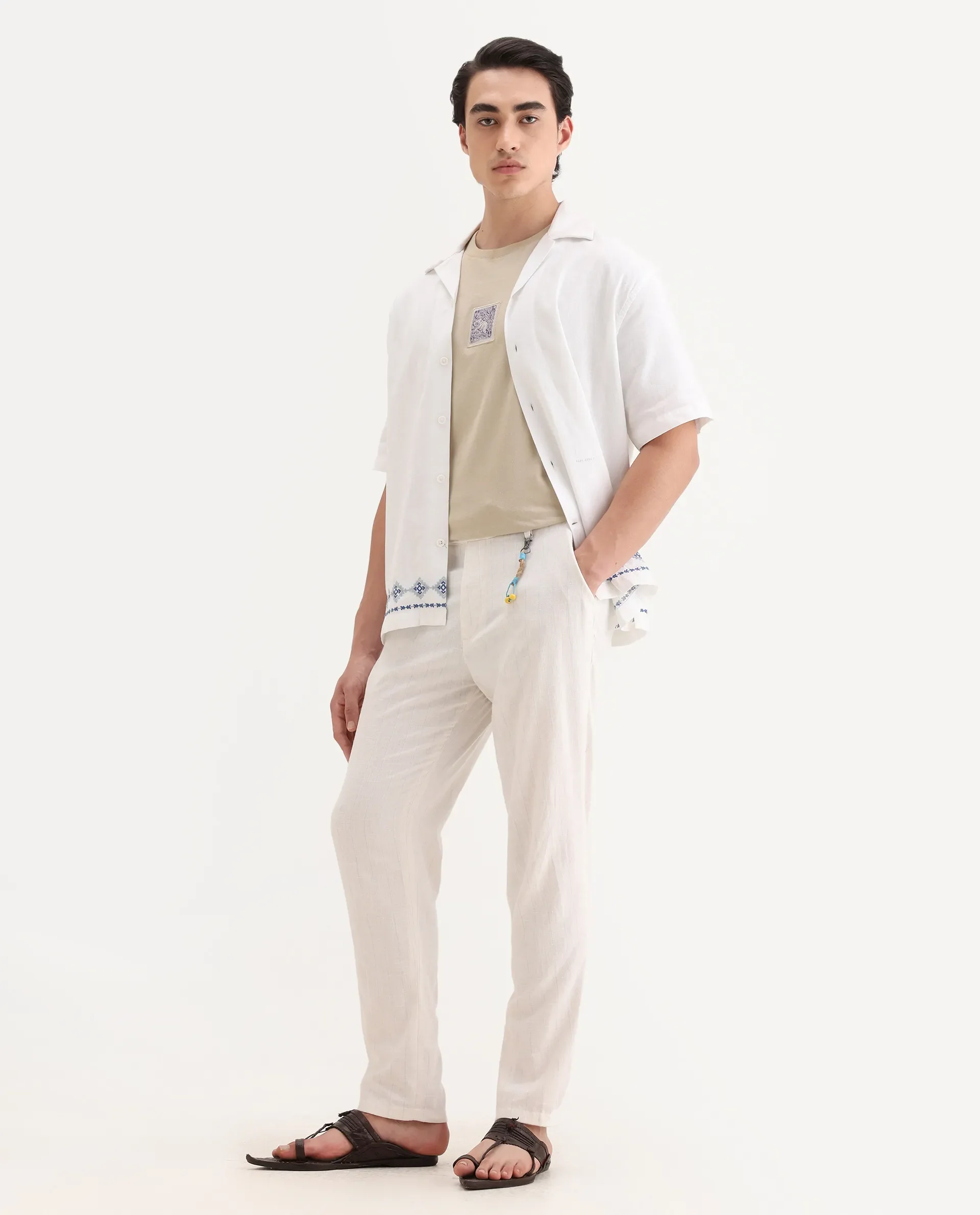 Rare Rabbit Men's Jlo Beige Cotton Blend Plain Relaxed Fit Trouser - Image 6