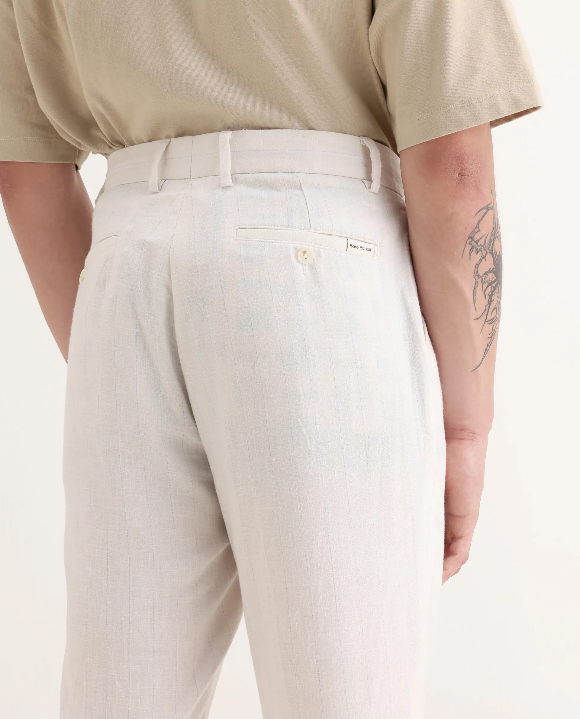 Rare Rabbit Men's Jlo Beige Cotton Blend Plain Relaxed Fit Trouser - Image 8