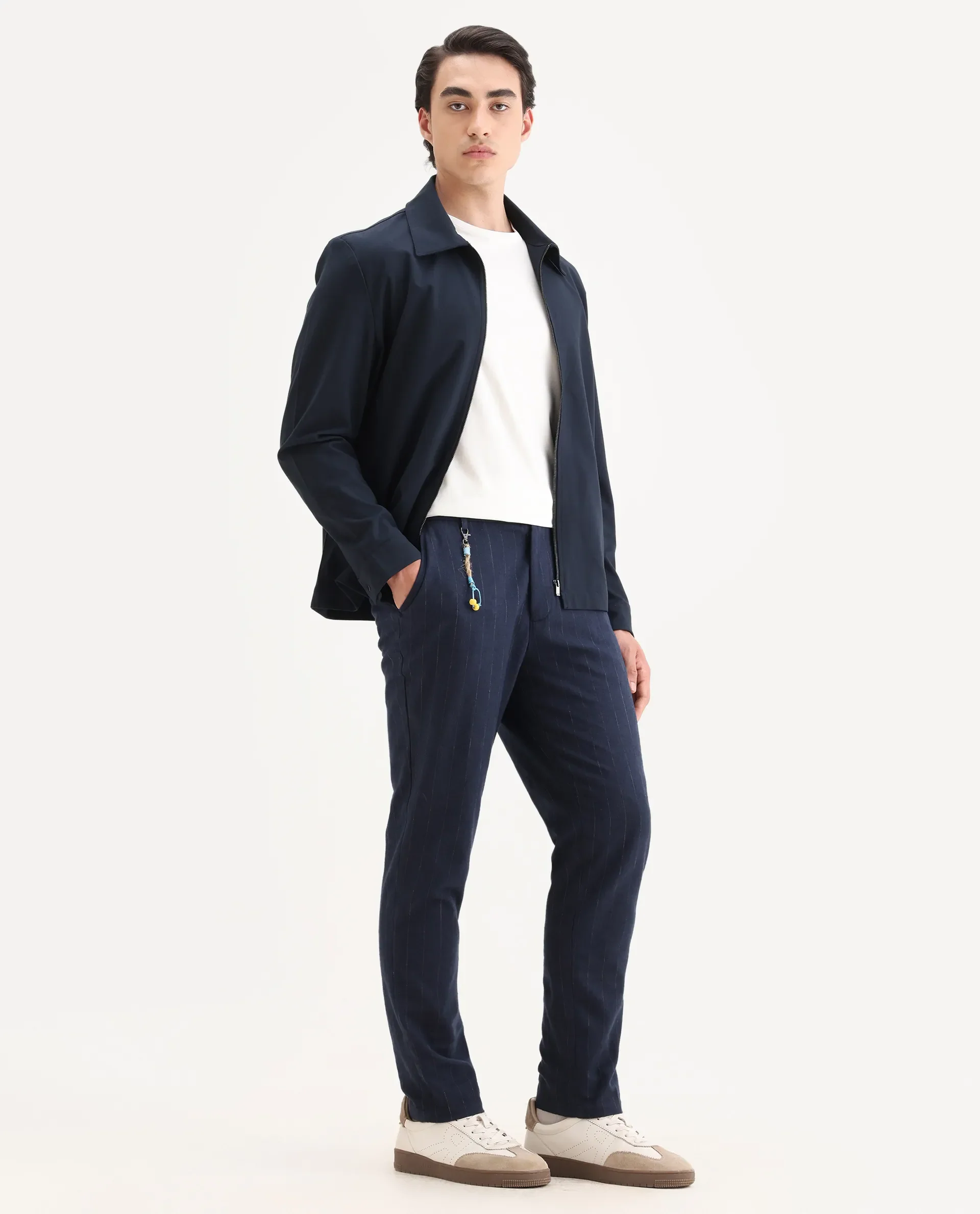 Rare Rabbit Men's Jlo Blue Cotton Blend Striped Print Relaxed Fit Trouser - Image 5