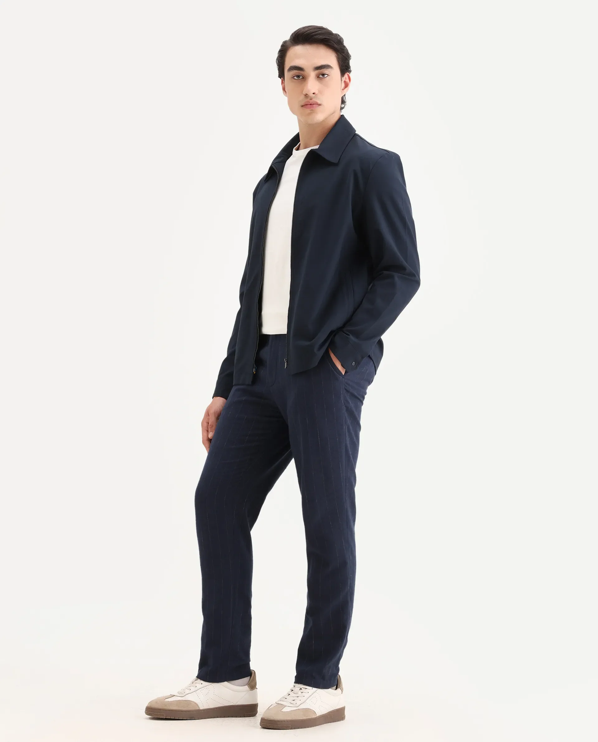 Rare Rabbit Men's Jlo Blue Cotton Blend Striped Print Relaxed Fit Trouser - Image 6