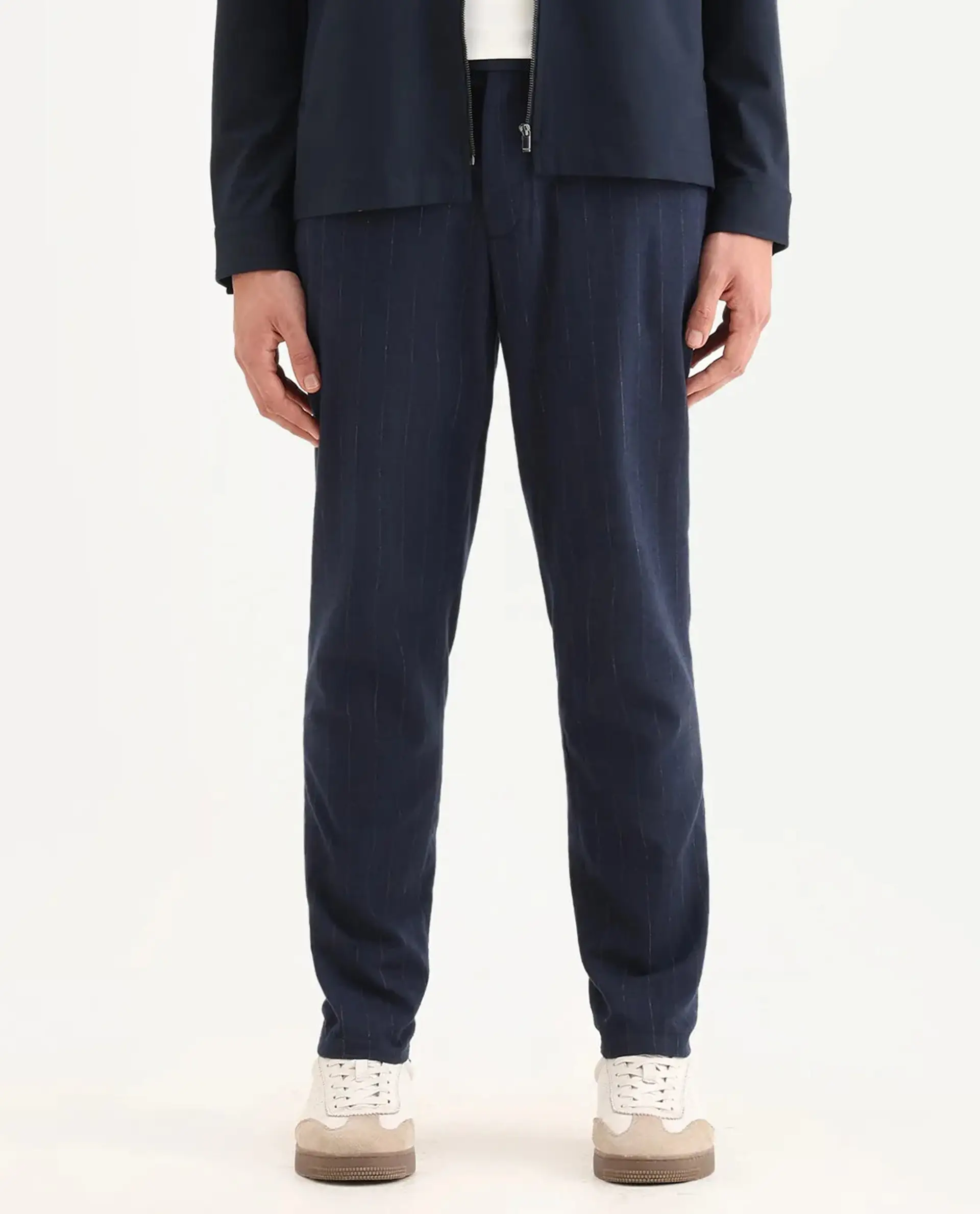 Rare Rabbit Men's Jlo Blue Cotton Blend Striped Print Relaxed Fit Trouser - Image 9