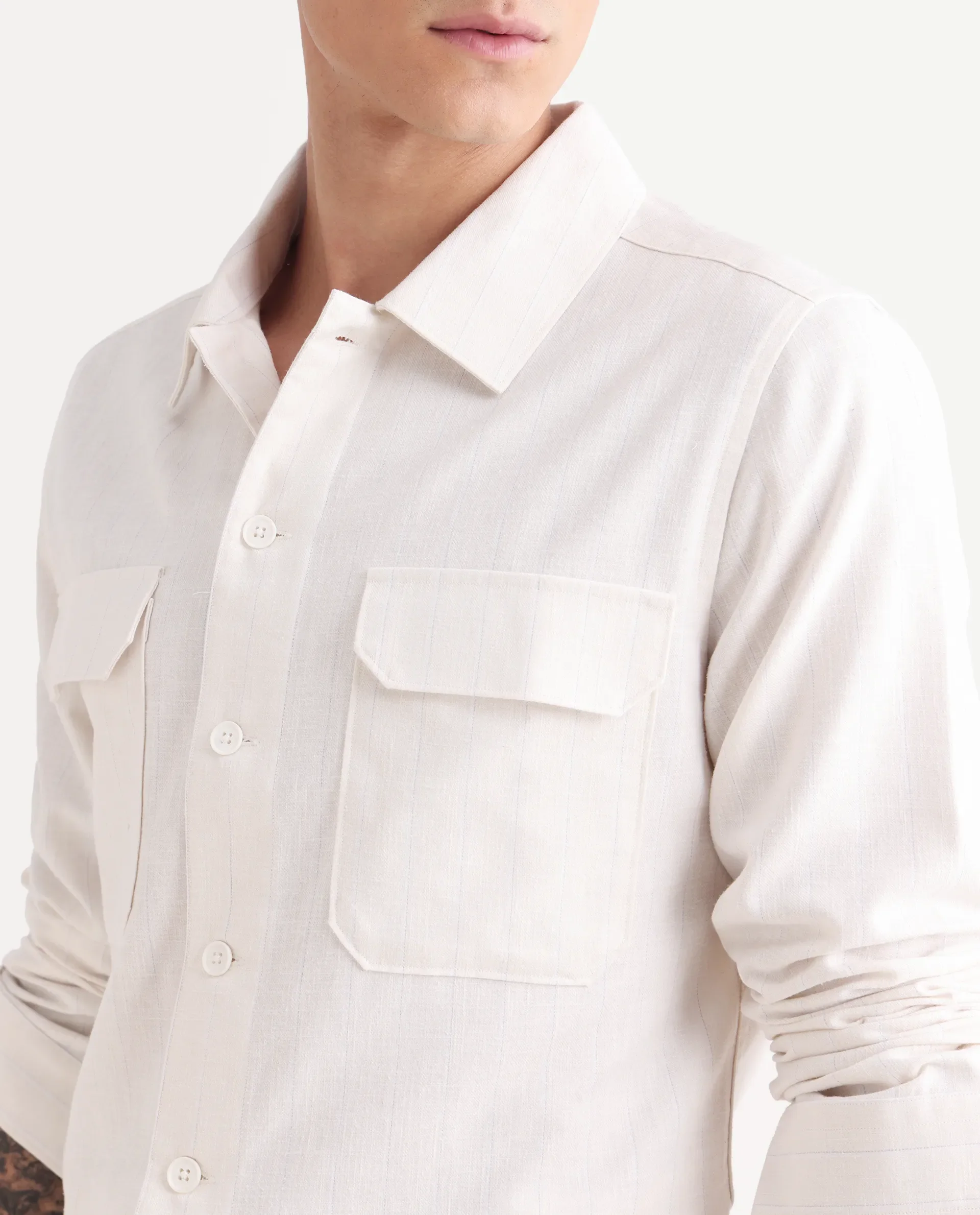 Rare Rabbit Men's Jlo-S Beige Polyester Fabric Full Sleeve Collared Neck Striped Shirt - Image 3