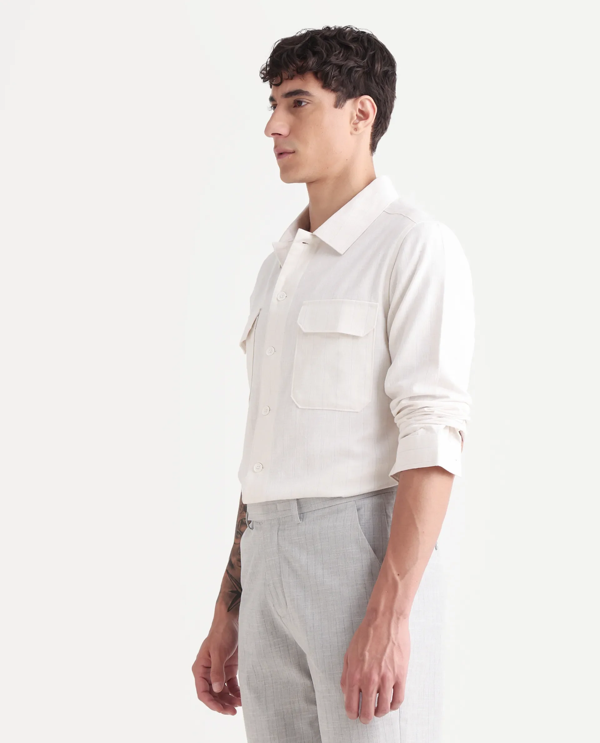Rare Rabbit Men's Jlo-S Beige Polyester Fabric Full Sleeve Collared Neck Striped Shirt - Image 5