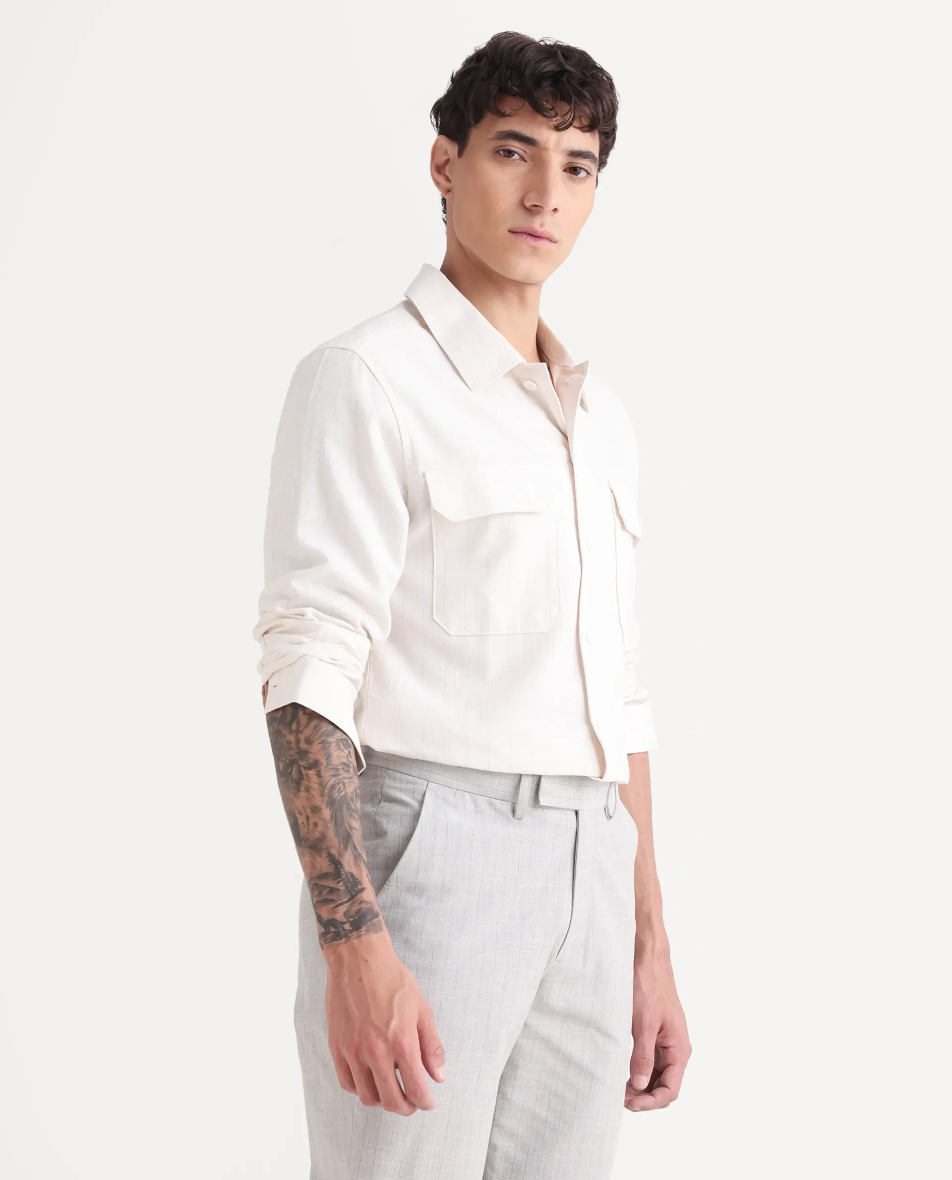 Rare Rabbit Men's Jlo-S Beige Polyester Fabric Full Sleeve Collared Neck Striped Shirt - Image 6