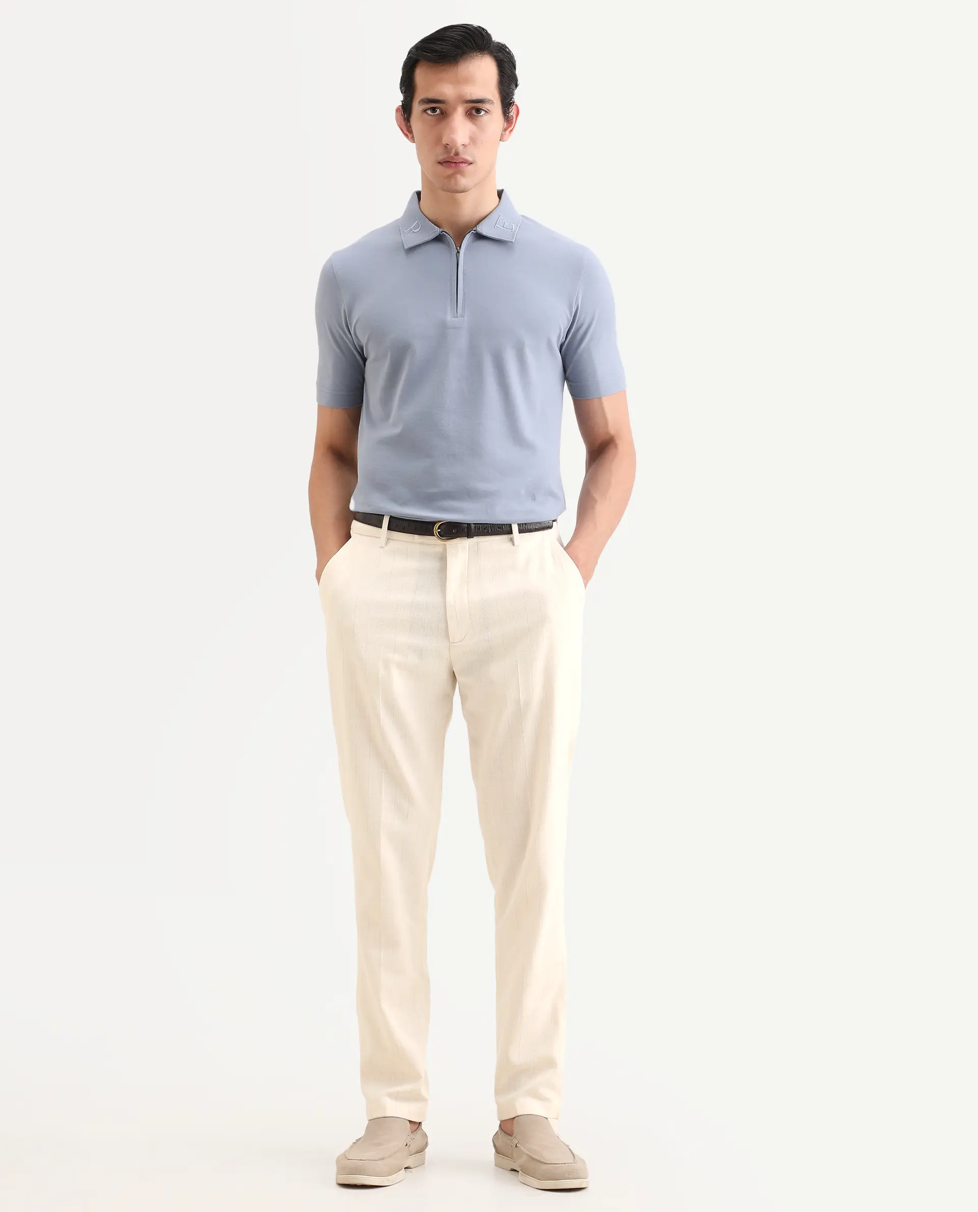 Rare Rabbit Men's Jlo-Ss26 Beige Linen Blend Fabric Regular Fit Striped Trouser - Image 4