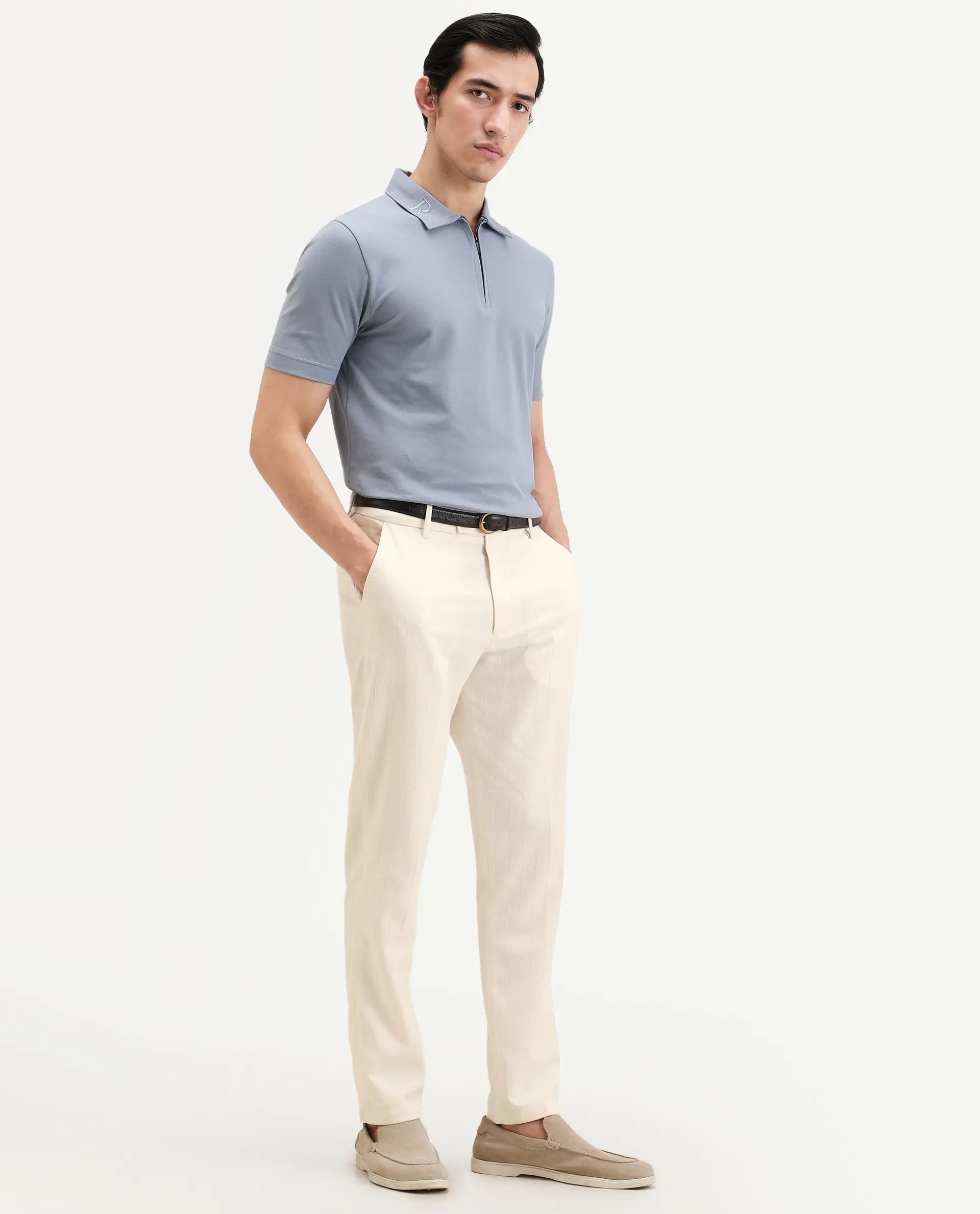 Rare Rabbit Men's Jlo-Ss26 Beige Linen Blend Fabric Regular Fit Striped Trouser - Image 5