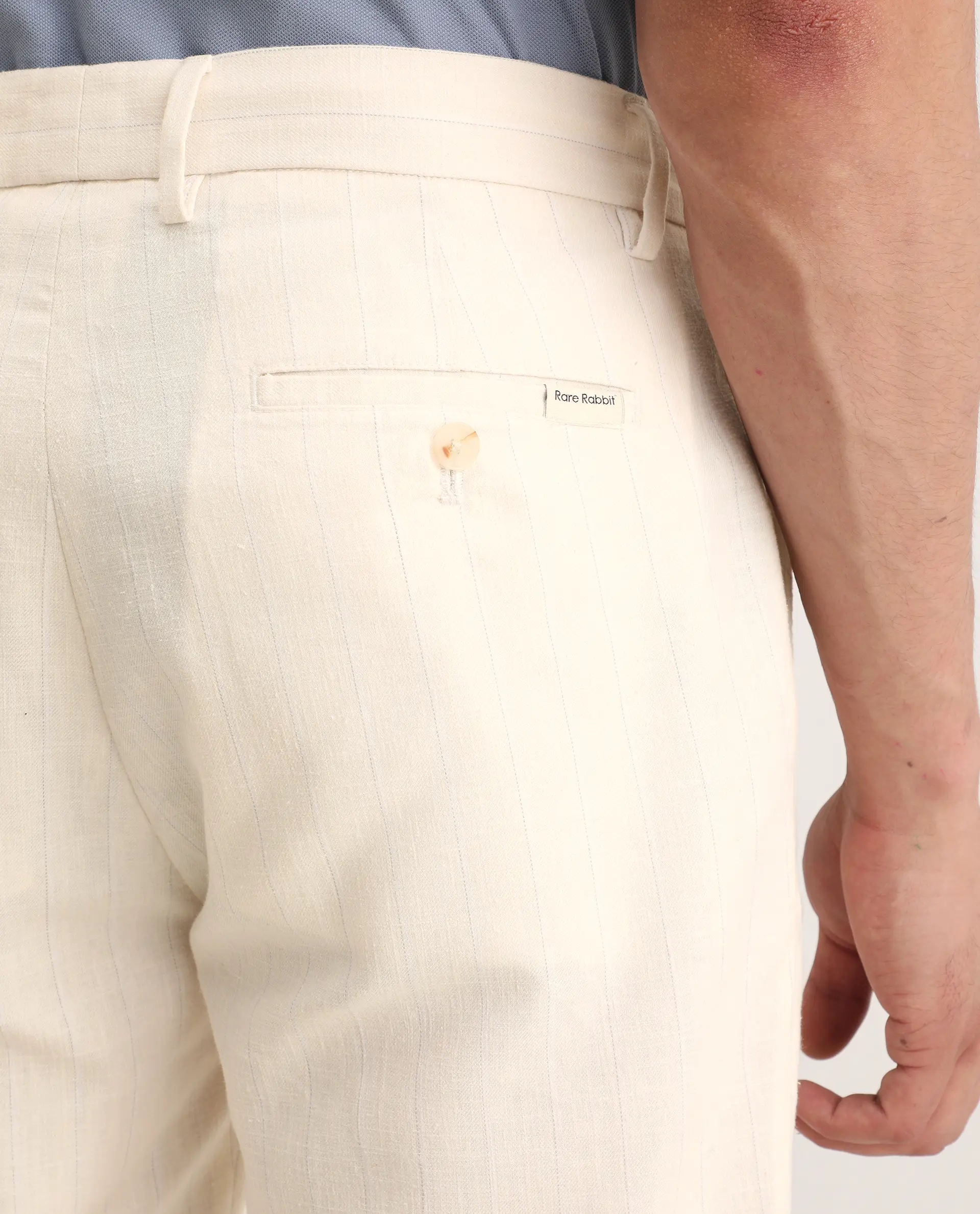 Rare Rabbit Men's Jlo-Ss26 Beige Linen Blend Fabric Regular Fit Striped Trouser - Image 6
