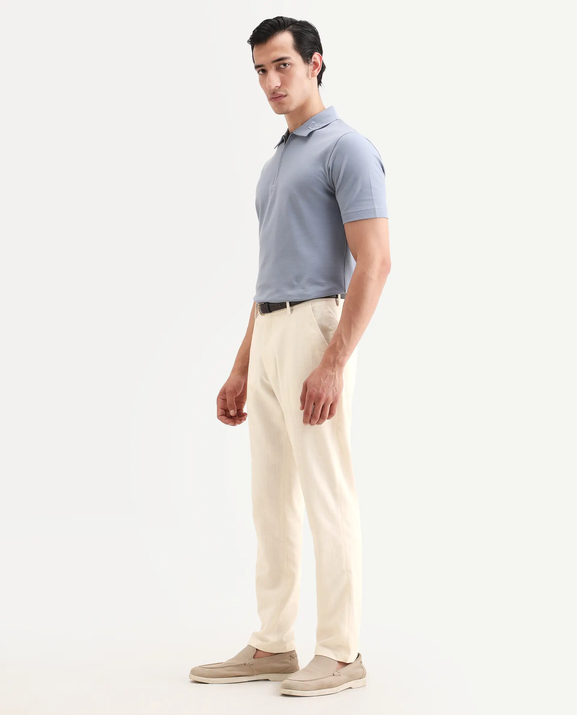 Rare Rabbit Men's Jlo-Ss26 Beige Linen Blend Fabric Regular Fit Striped Trouser - Image 7