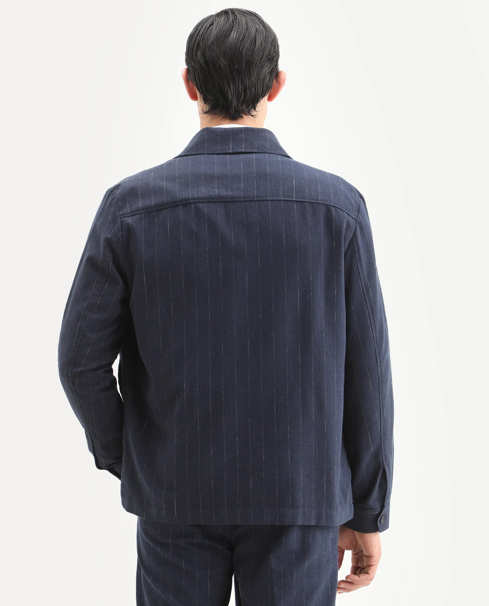 Rare Rabbit Men's Jlo-T Blue Polyester Fabric Full Sleeve Collared Neck Regular Fit Striped Shirt - Image 8