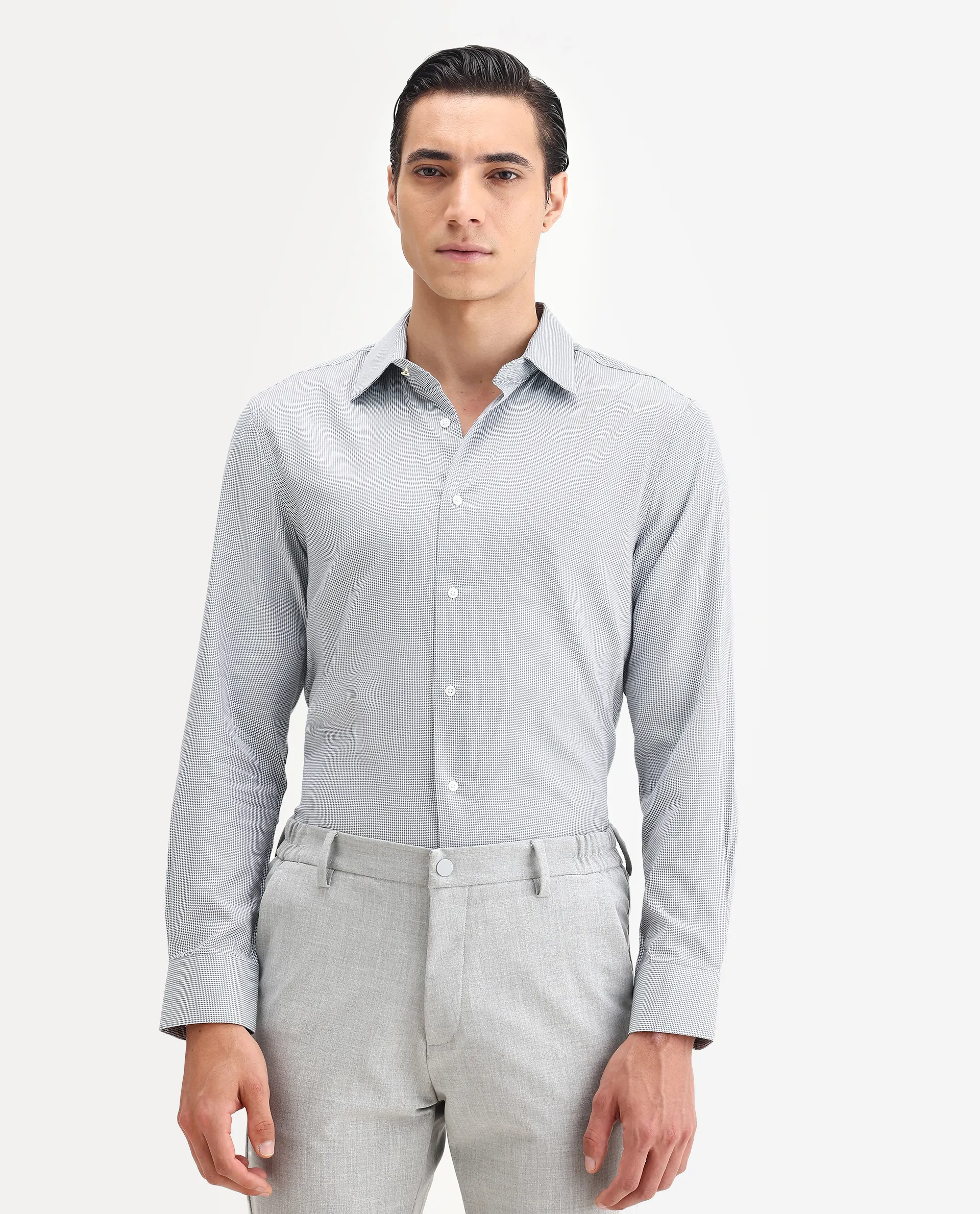 Rare Rabbit Men's Jnby Green Cotton Plain Regular Fit Full Sleeve Collared Shirt - Image 6
