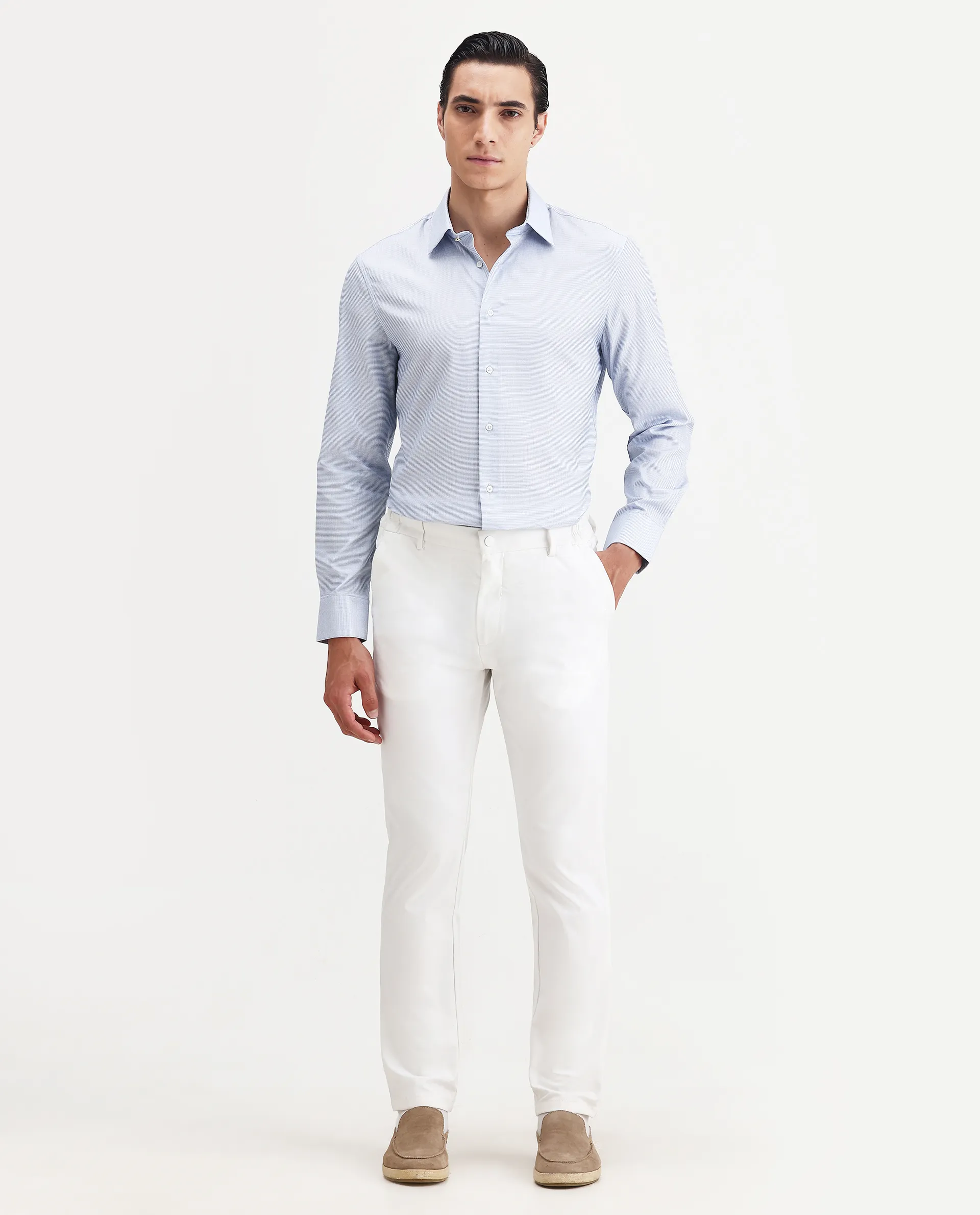 Rare Rabbit Men's Jnby Light Blue Cotton Plain Regular Fit Full Sleeve Collared Shirt - Image 2
