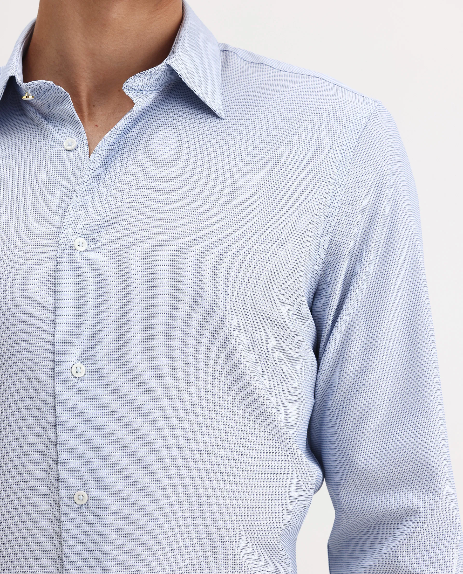 Rare Rabbit Men's Jnby Light Blue Cotton Plain Regular Fit Full Sleeve Collared Shirt - Image 3