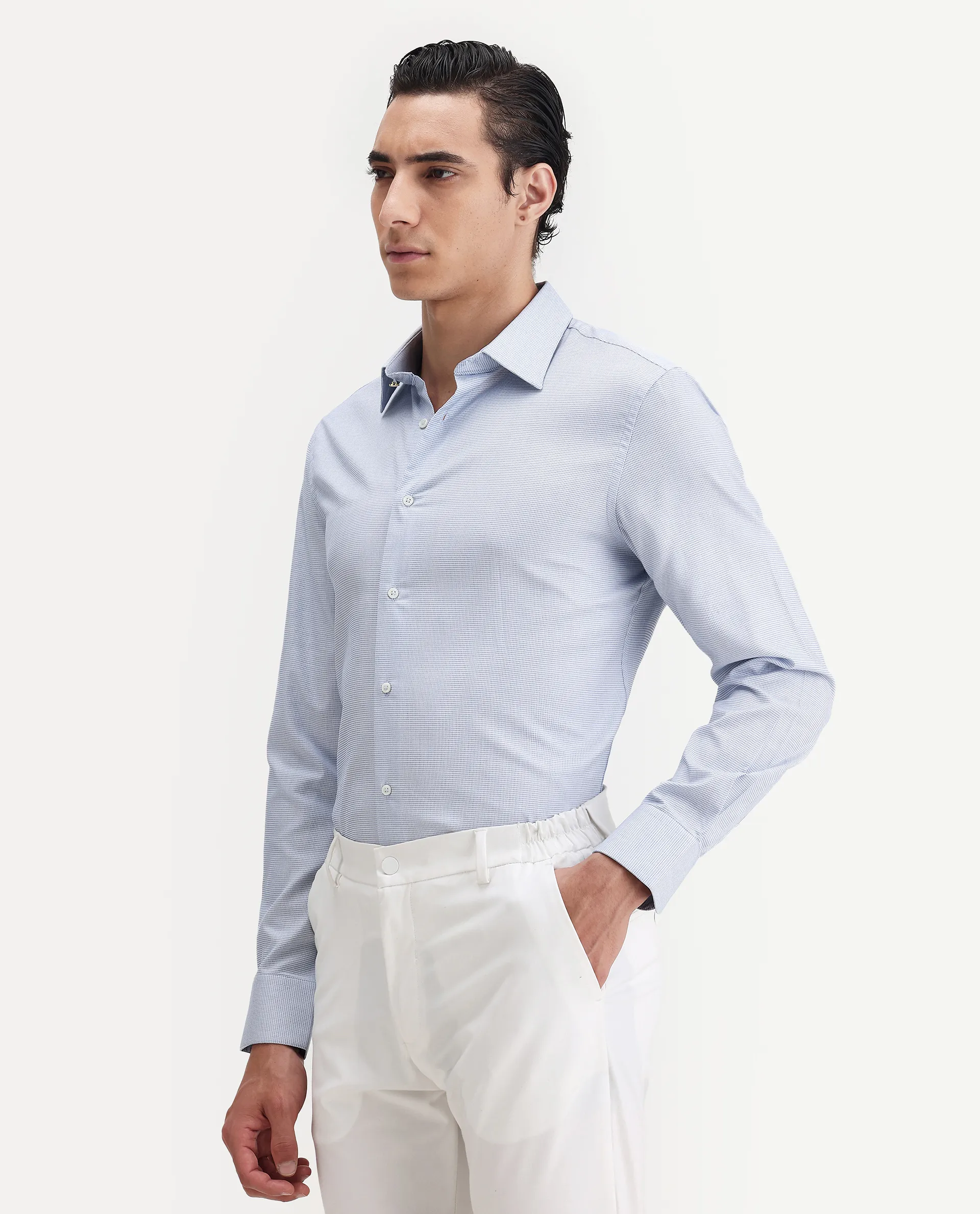 Rare Rabbit Men's Jnby Light Blue Cotton Plain Regular Fit Full Sleeve Collared Shirt - Image 4