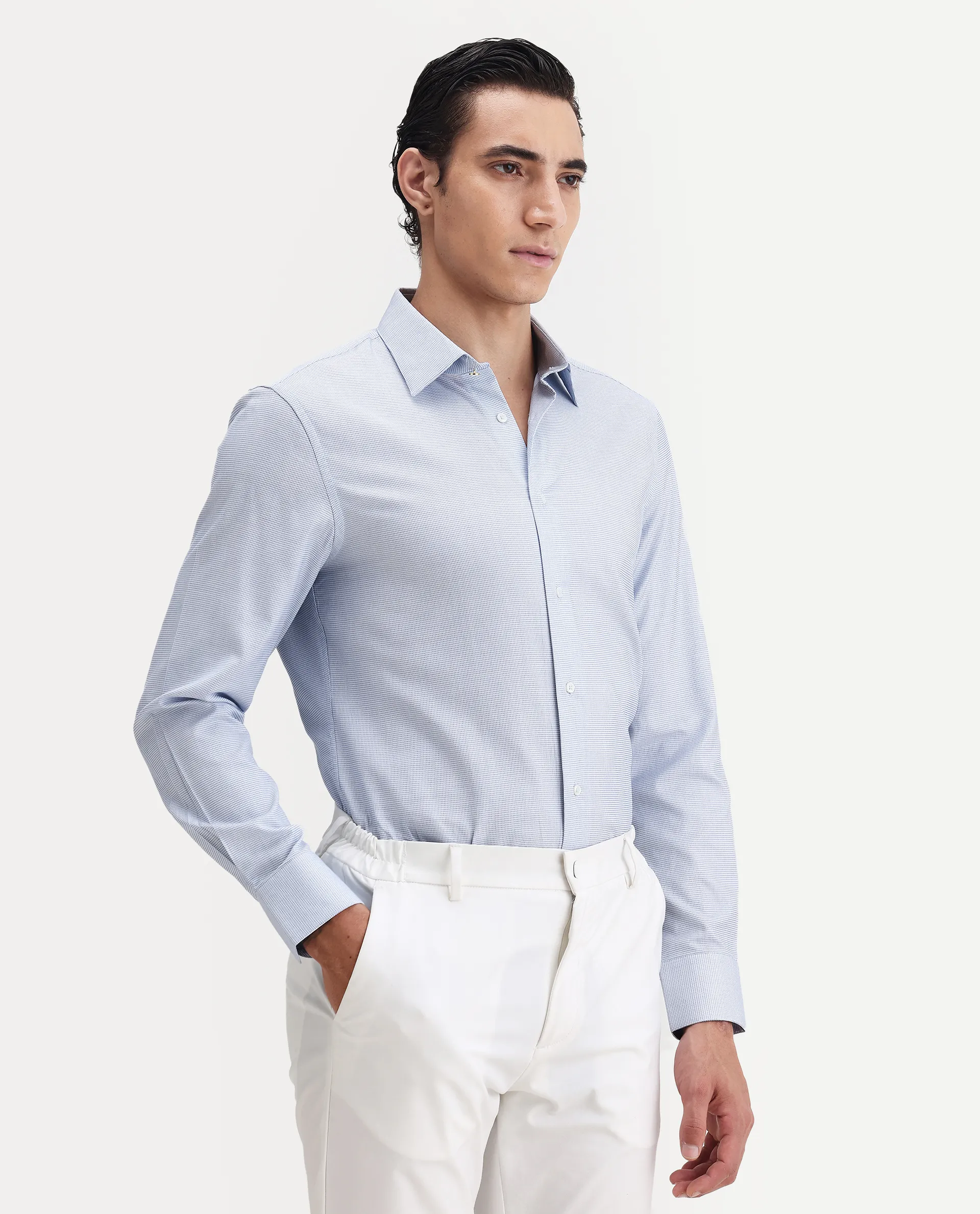 Rare Rabbit Men's Jnby Light Blue Cotton Plain Regular Fit Full Sleeve Collared Shirt - Image 5