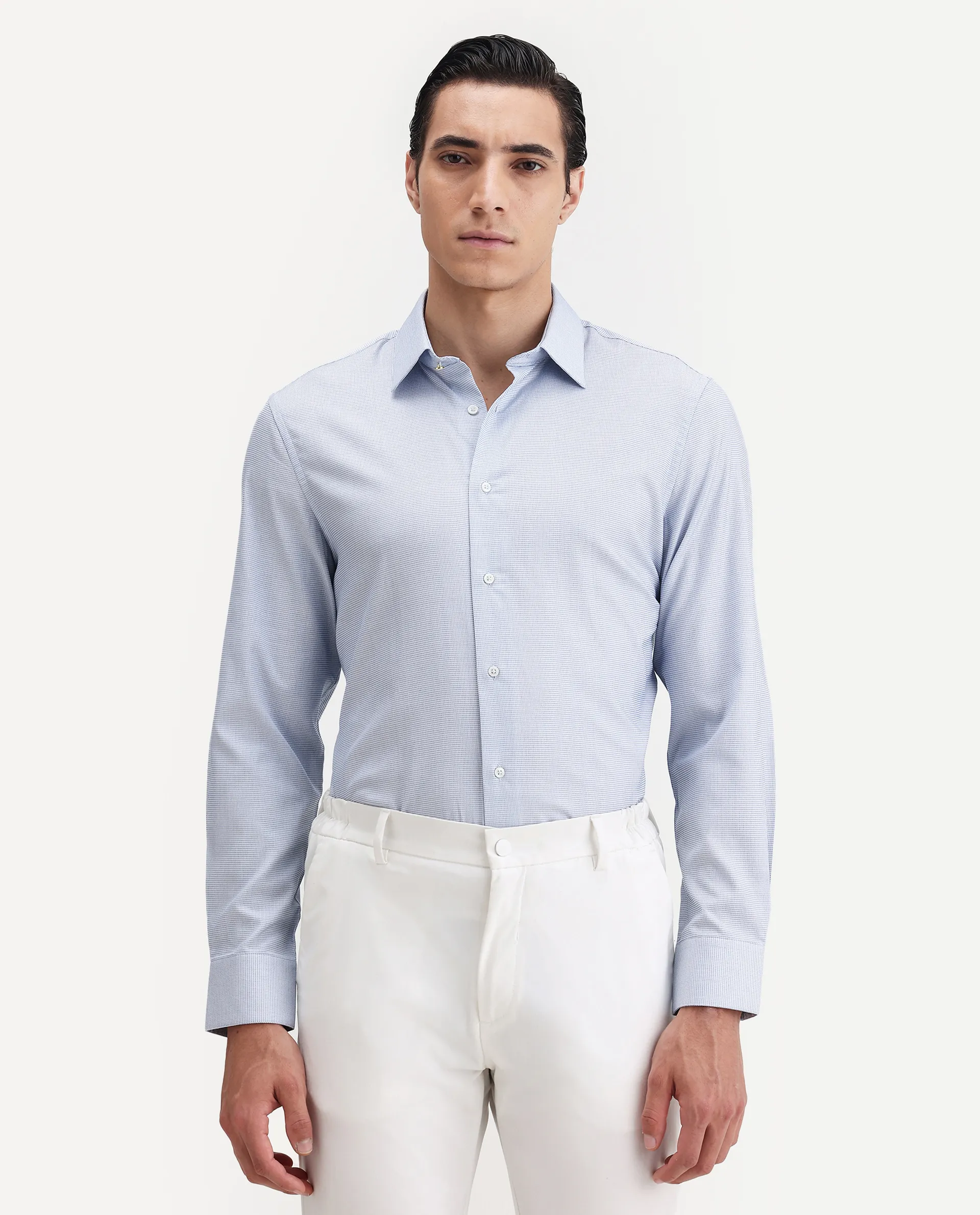 Rare Rabbit Men's Jnby Light Blue Cotton Plain Regular Fit Full Sleeve Collared Shirt - Image 6
