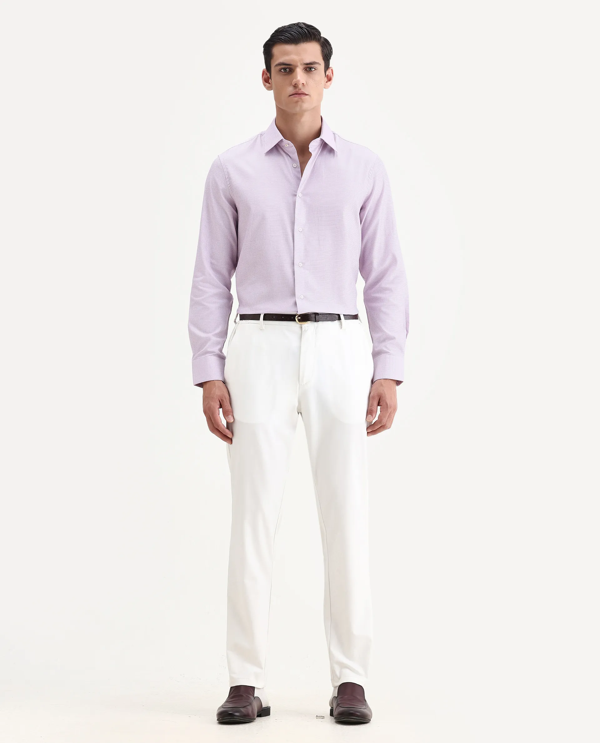 Rare Rabbit Men's Jnby Light Pink Cotton Plain Regular Fit Full Sleeve Collared Shirt - Image 2