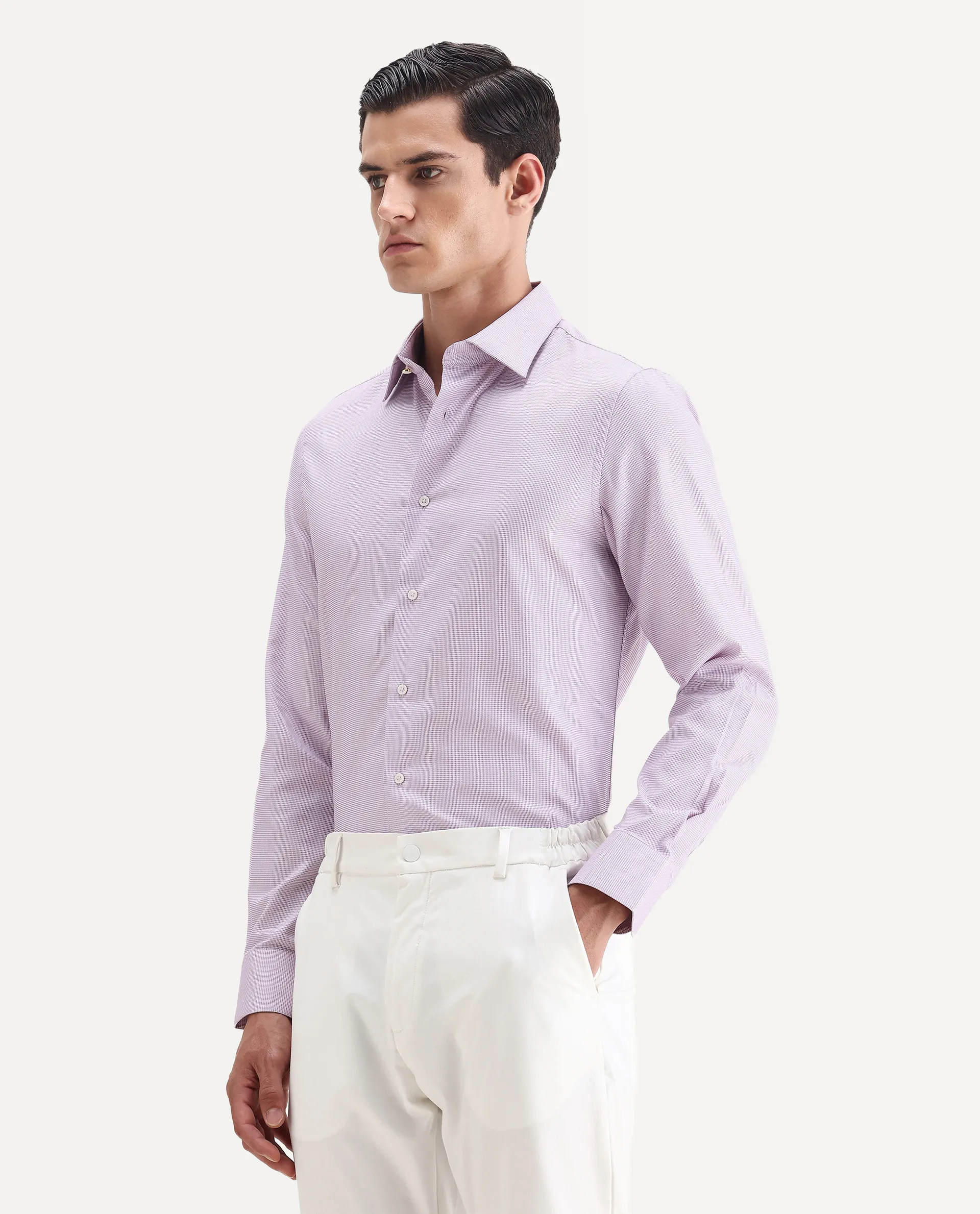 Rare Rabbit Men's Jnby Light Pink Cotton Plain Regular Fit Full Sleeve Collared Shirt - Image 4