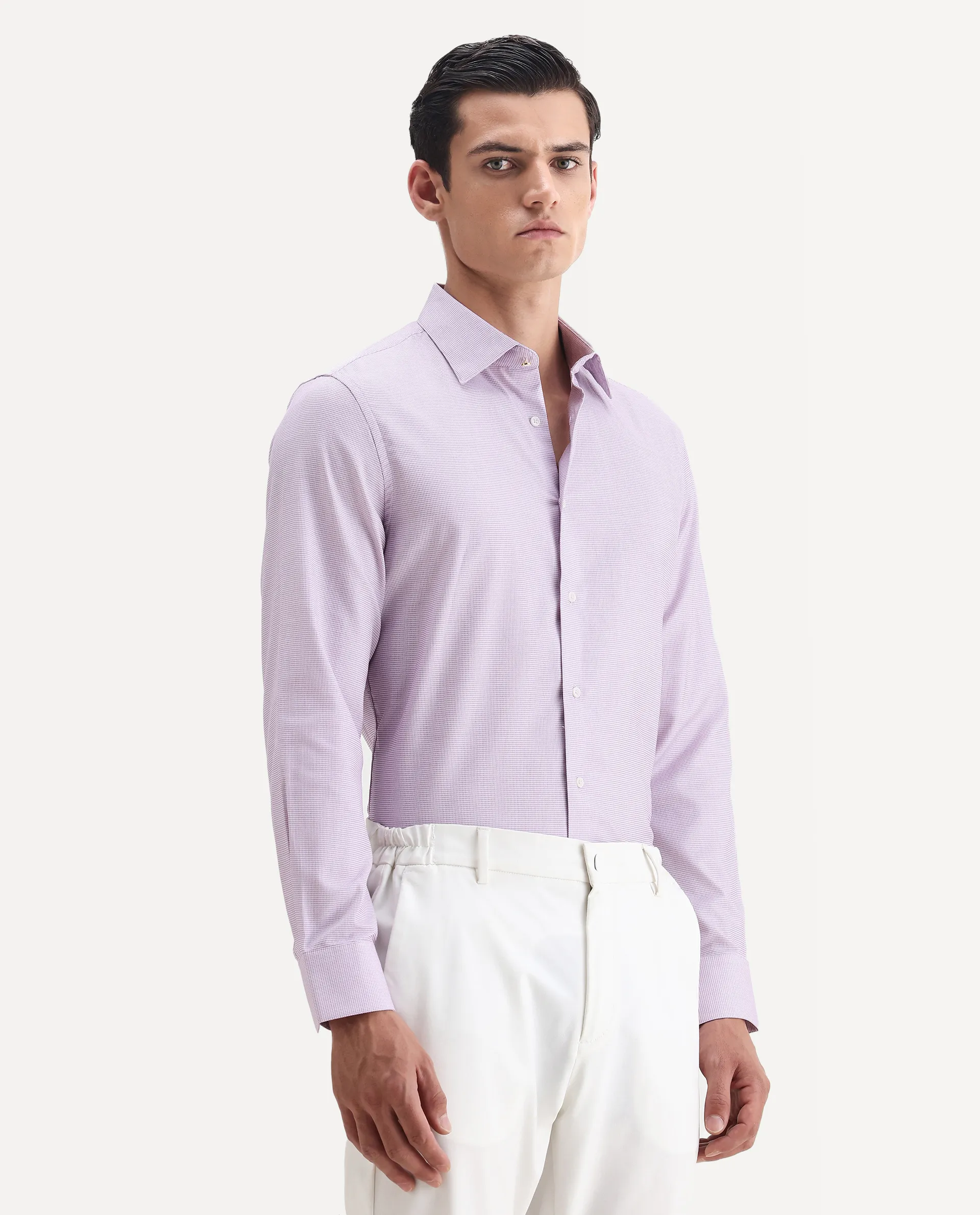 Rare Rabbit Men's Jnby Light Pink Cotton Plain Regular Fit Full Sleeve Collared Shirt - Image 5
