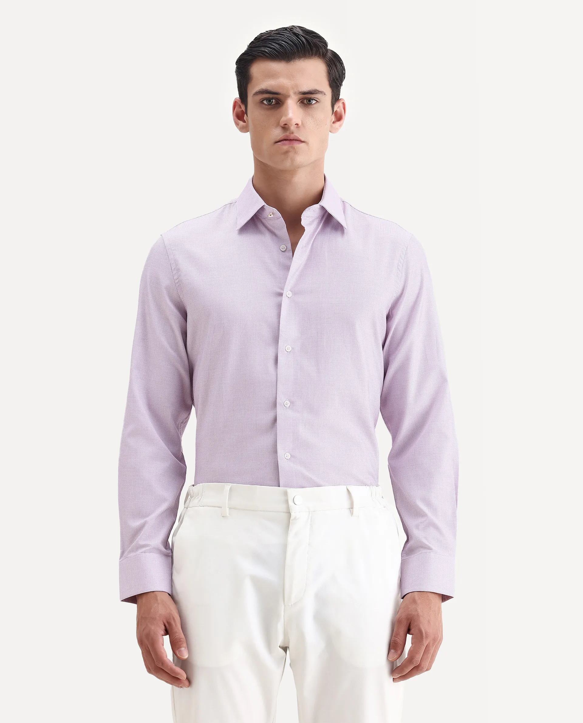 Rare Rabbit Men's Jnby Light Pink Cotton Plain Regular Fit Full Sleeve Collared Shirt - Image 6