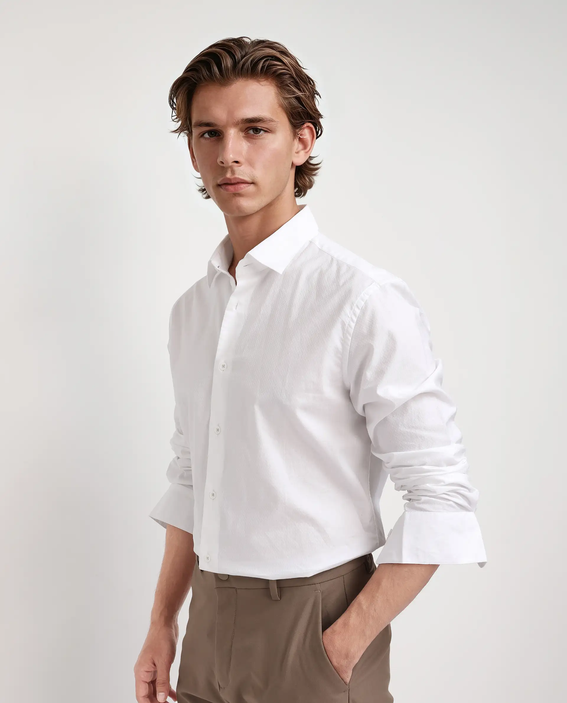 Rare Rabbit Men's Joan White Cotton Plain Regular Fit Full Sleeve Collared Shirt - Image 2