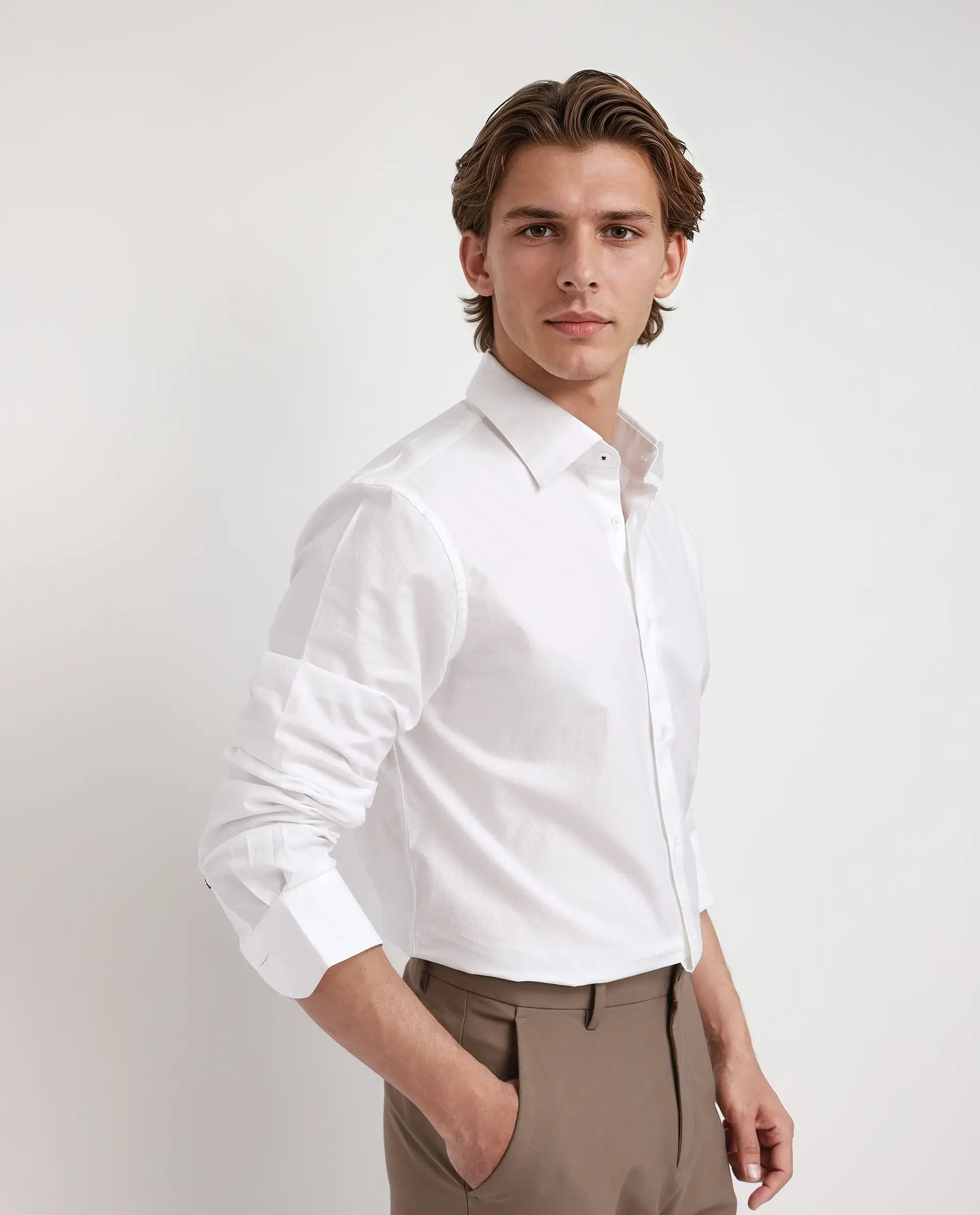 Rare Rabbit Men's Joan White Cotton Plain Regular Fit Full Sleeve Collared Shirt - Image 3