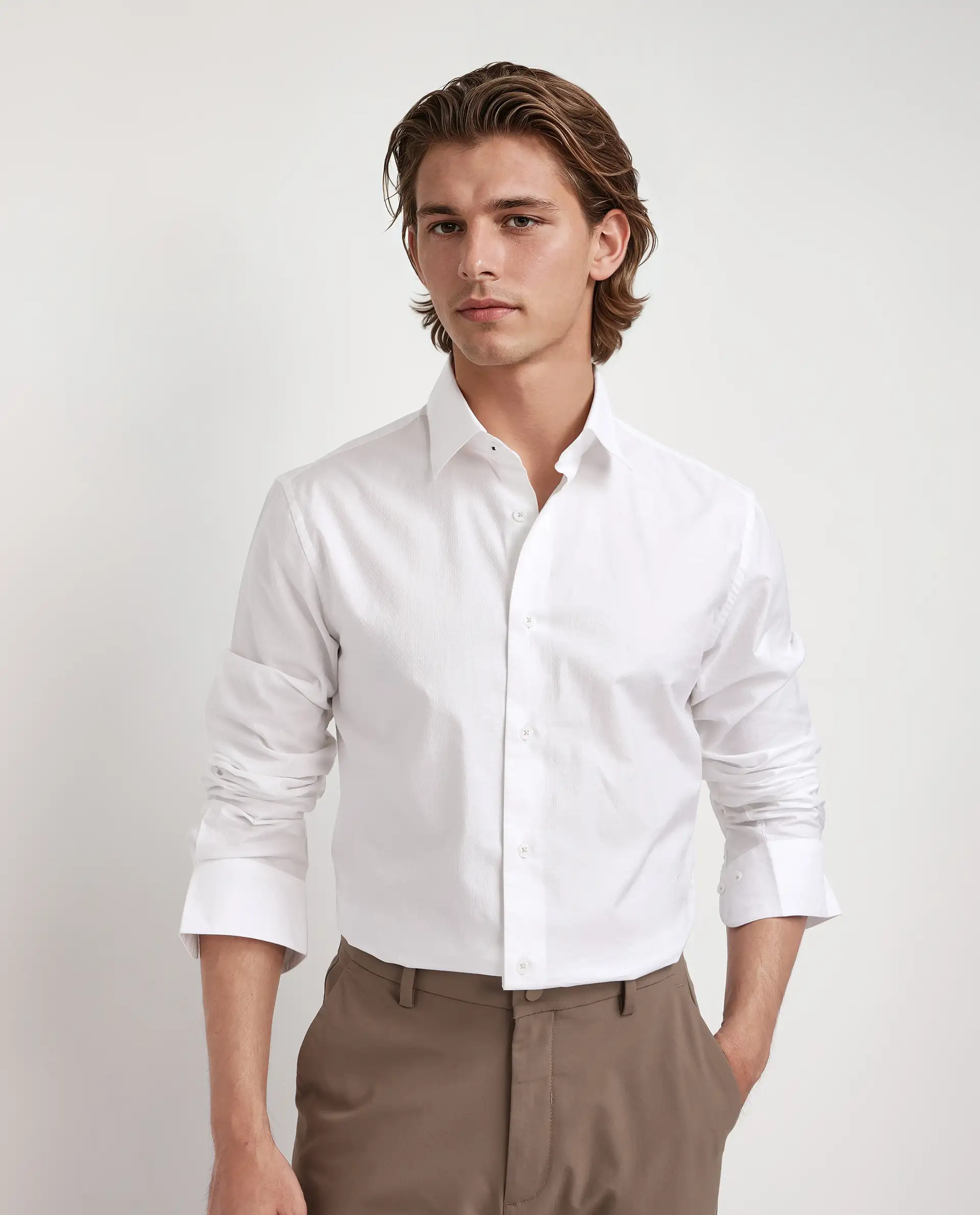 Rare Rabbit Men's Joan White Cotton Plain Regular Fit Full Sleeve Collared Shirt - Image 4