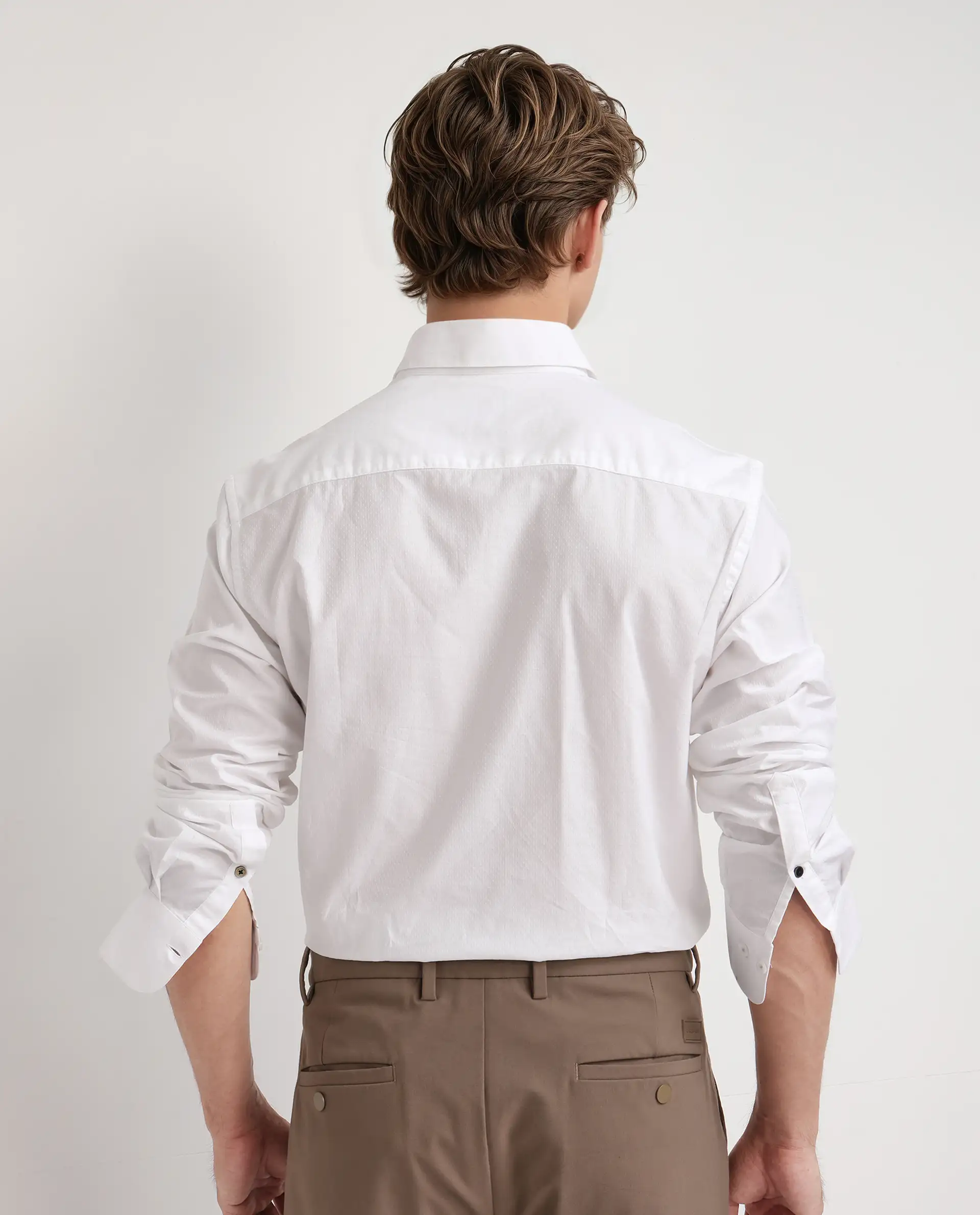 Rare Rabbit Men's Joan White Cotton Plain Regular Fit Full Sleeve Collared Shirt - Image 8