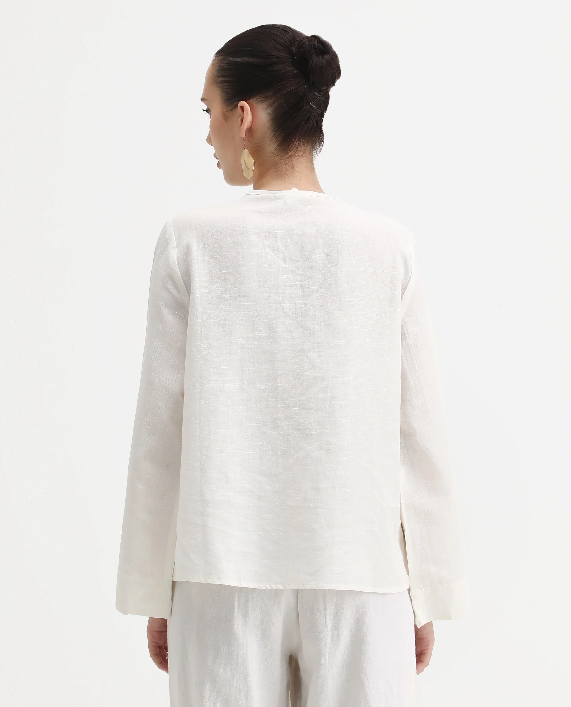 Rareism Women's Joan Light White Tie-Up Neck Plain Relaxed Fit Top - Image 8
