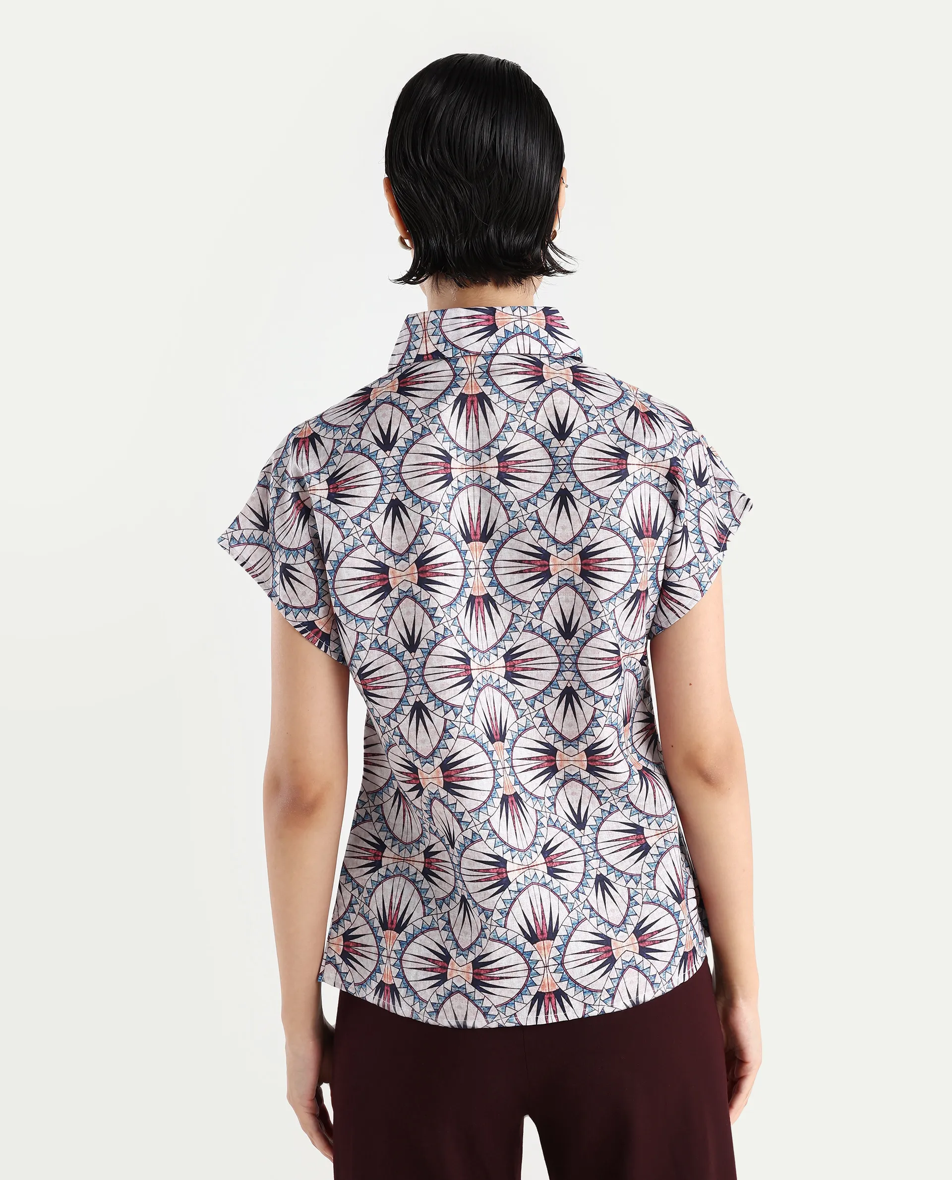 Rareism Women's Joancut Multi Polyester Spread Collar Geometric Print Extended Sleeves Regular Fit Top - Image 7