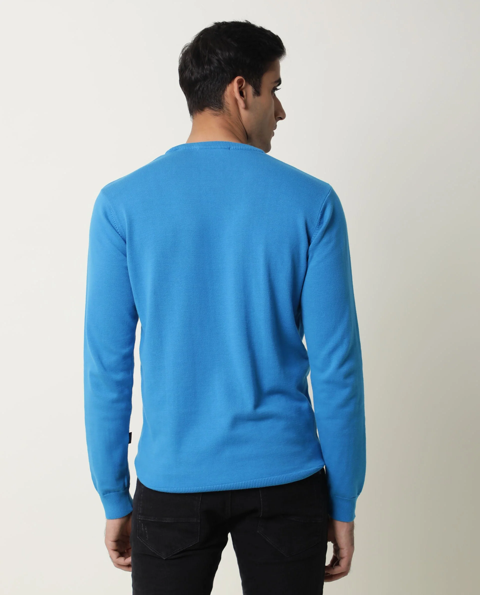 Rare Rabbit Men's Jody Turq Cotton Plain Slim Fit Full Sleeve Crew Neck Sweater - Image 2