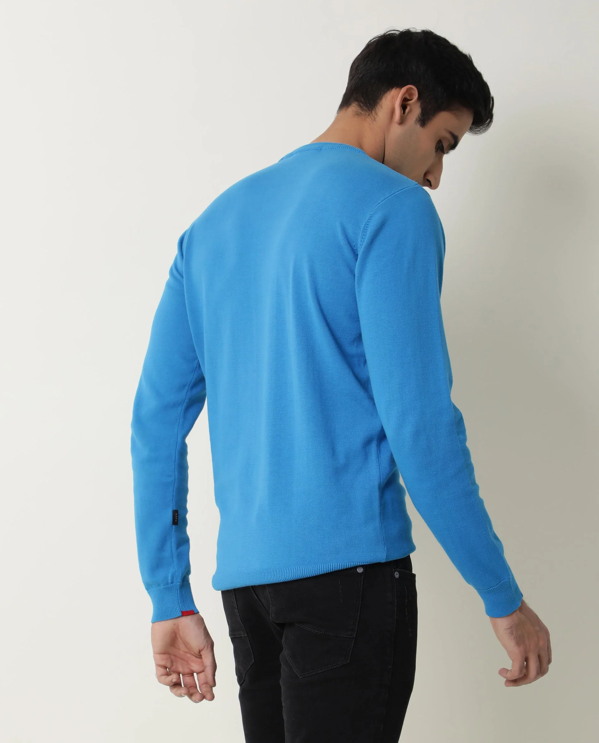 Rare Rabbit Men's Jody Turq Cotton Plain Slim Fit Full Sleeve Crew Neck Sweater - Image 3