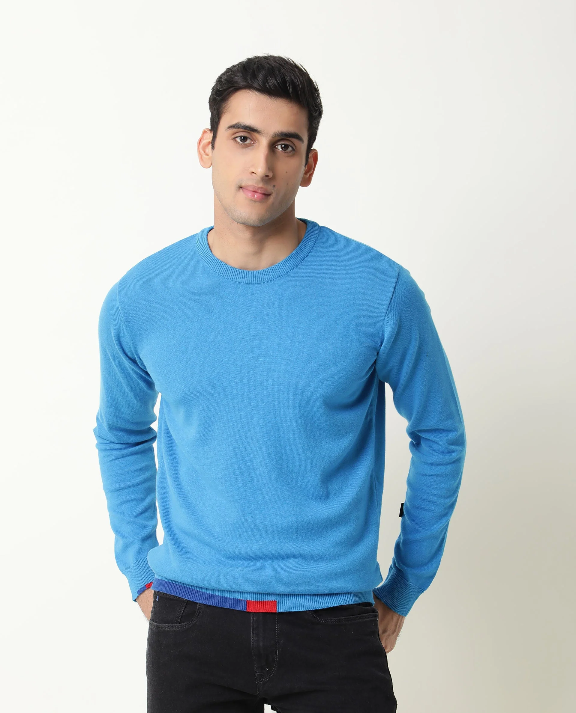 Rare Rabbit Men's Jody Turq Cotton Plain Slim Fit Full Sleeve Crew Neck Sweater - Image 4