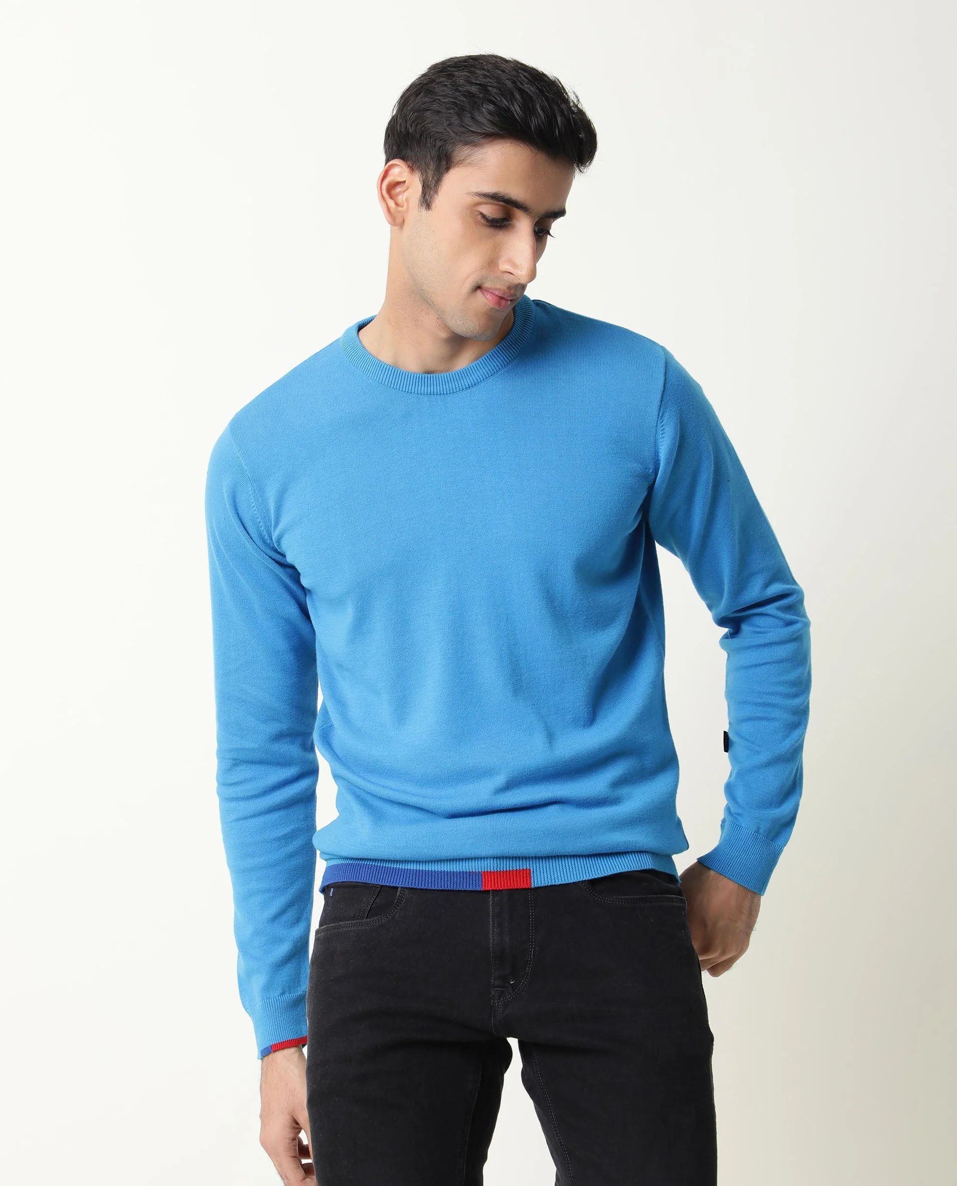 Rare Rabbit Men's Jody Turq Cotton Plain Slim Fit Full Sleeve Crew Neck Sweater - Image 5