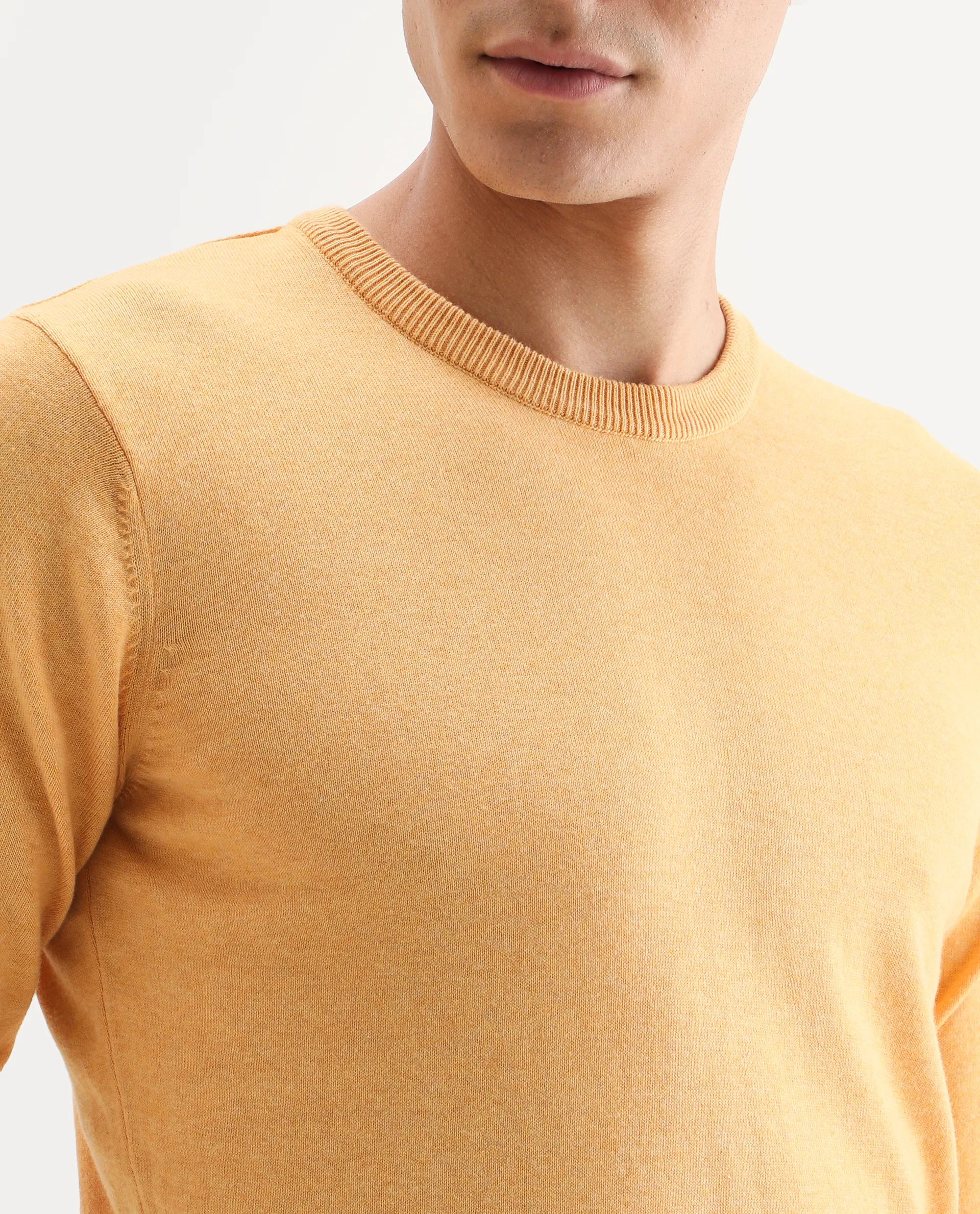 Rare Rabbit Men's Jody Yellow Cotton Plain Slim Fit Full Sleeve Crew Neck Sweater - Image 4