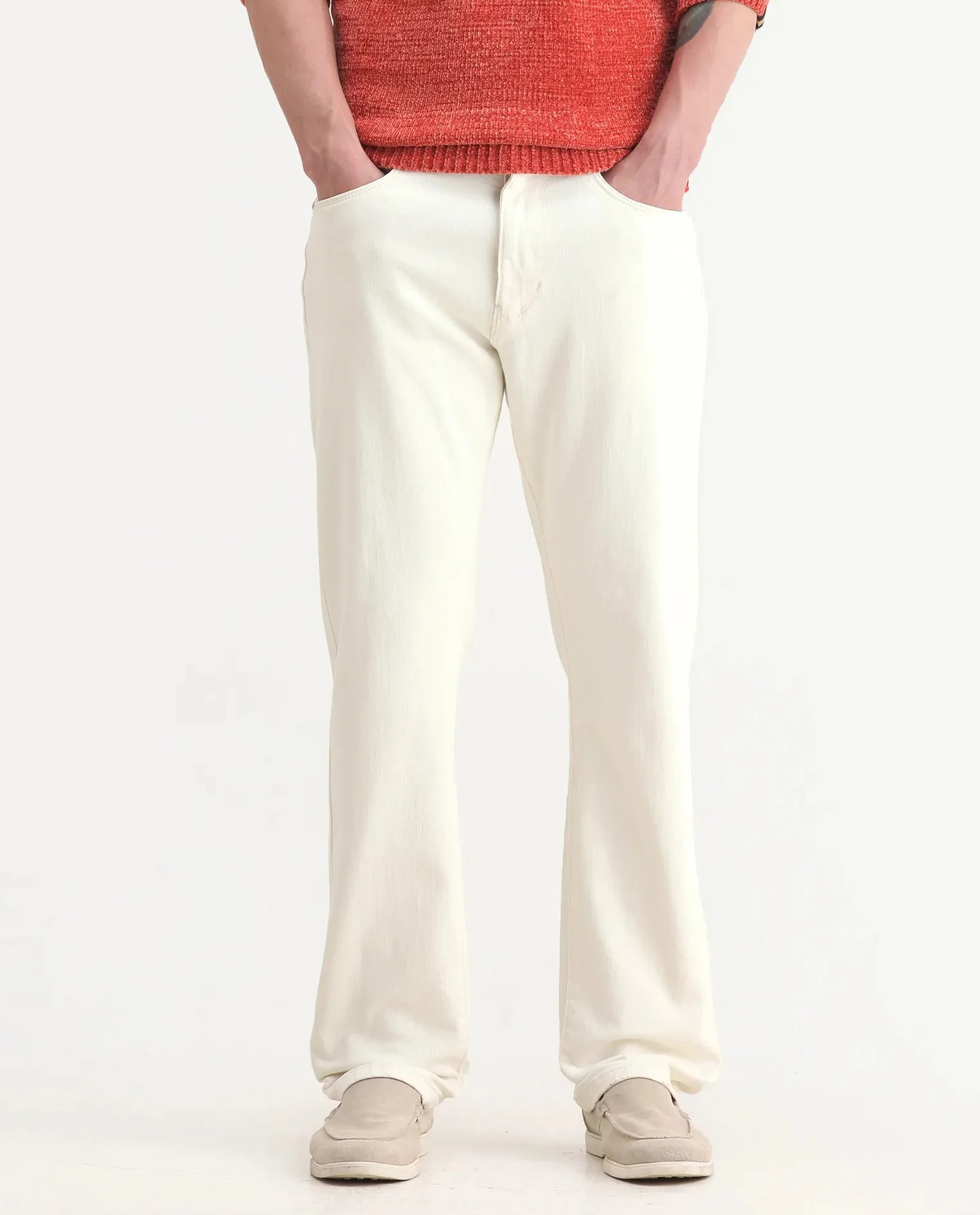Rare Rabbit Men's Joel-G1 Off White Cotton Blend Fabric Morris Regular Plain Jeans - Image 2