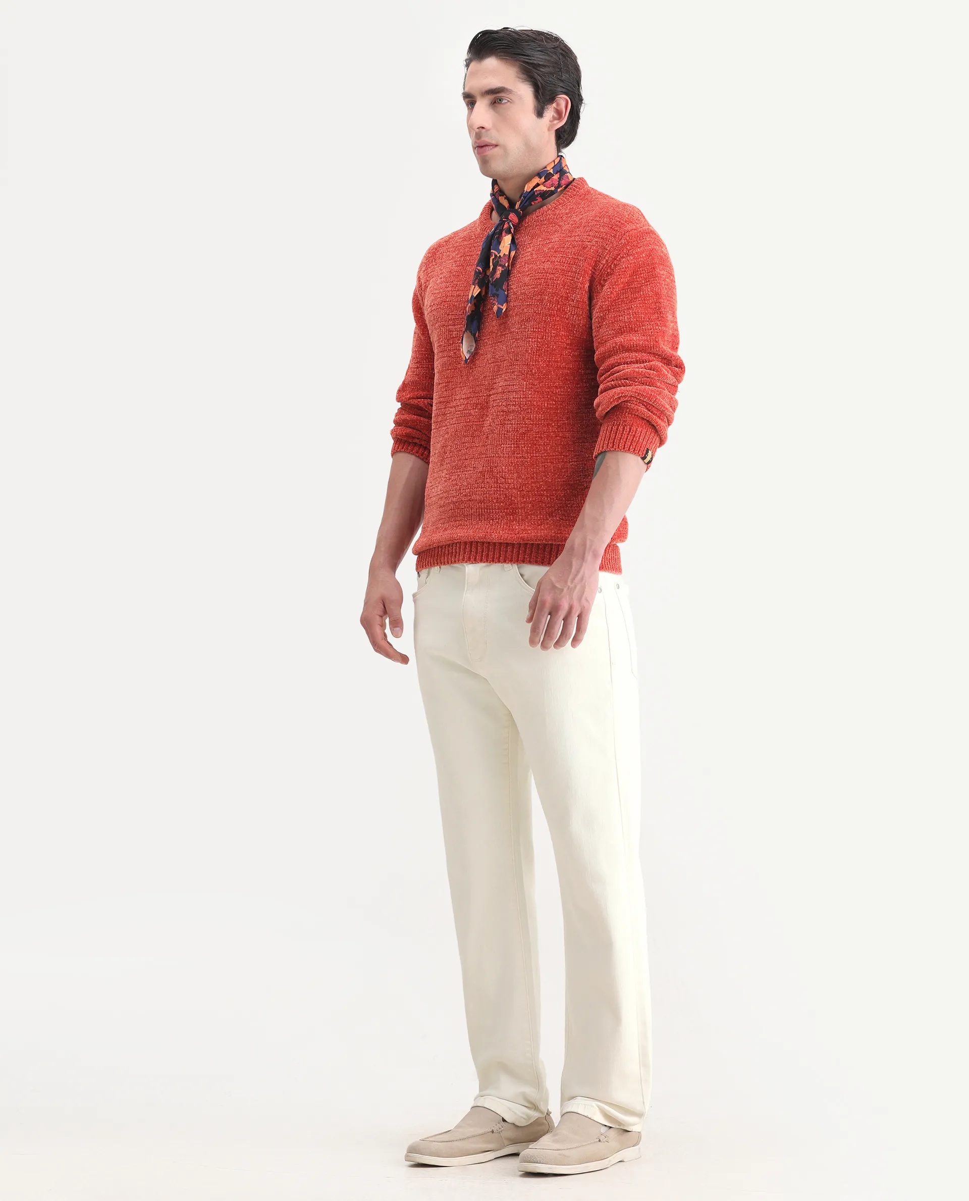 Rare Rabbit Men's Joel-G1 Off White Cotton Blend Fabric Morris Regular Plain Jeans - Image 4