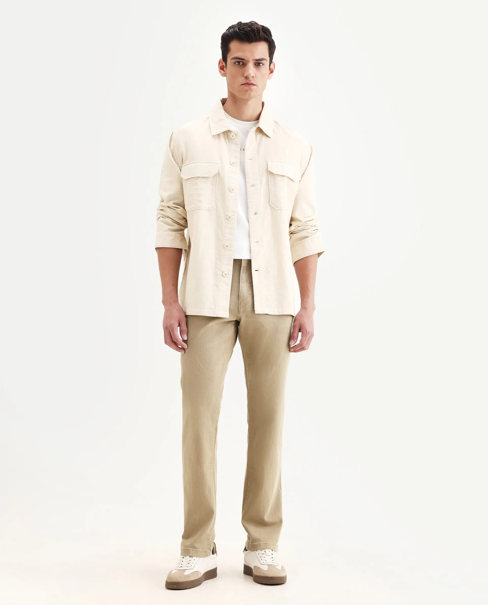 Rare Rabbit Men's Joel-G2 Khaki Cotton Blend Fabric Morris Regular Plain Jeans - Image 5