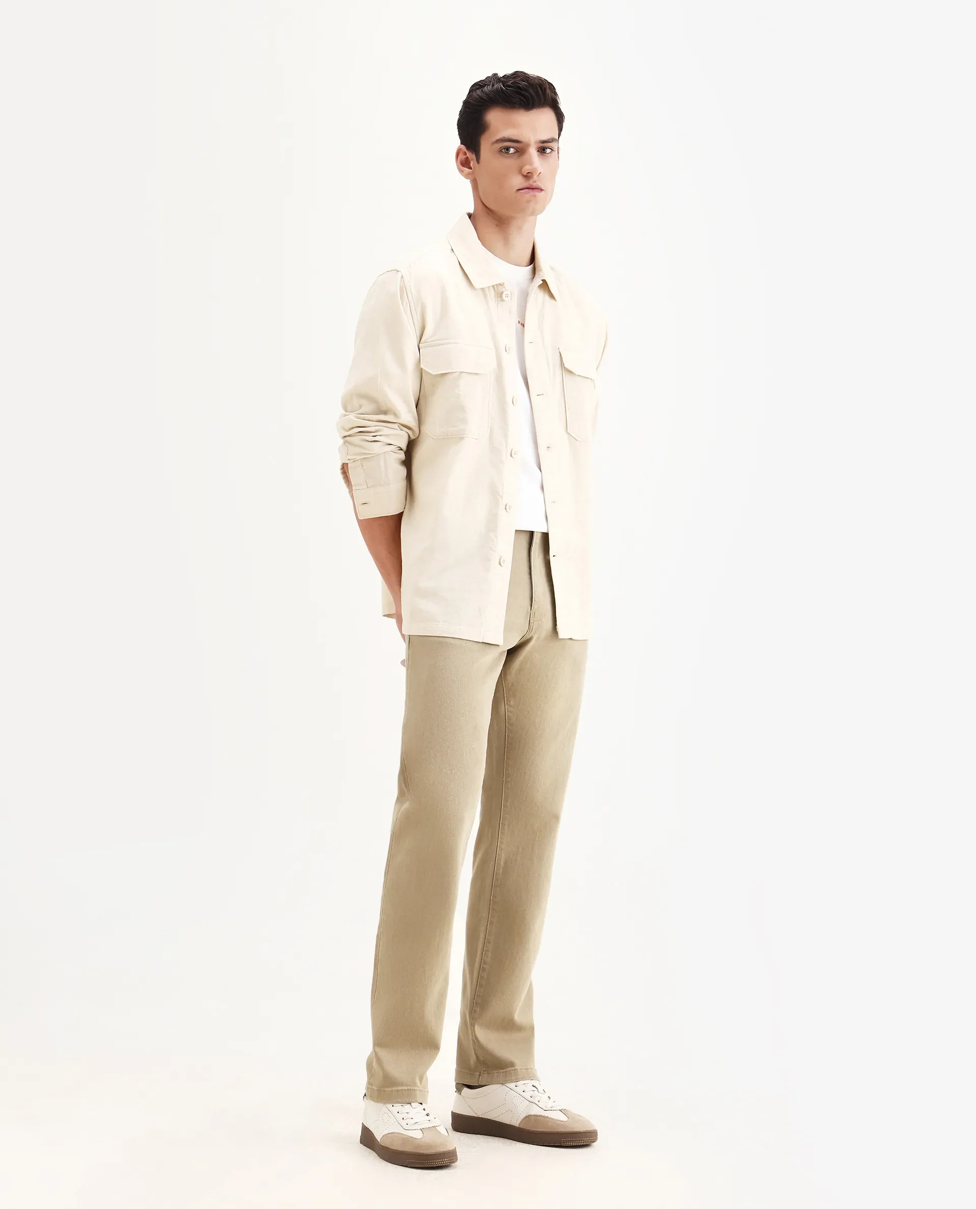 Rare Rabbit Men's Joel-G2 Khaki Cotton Blend Fabric Morris Regular Plain Jeans - Image 7