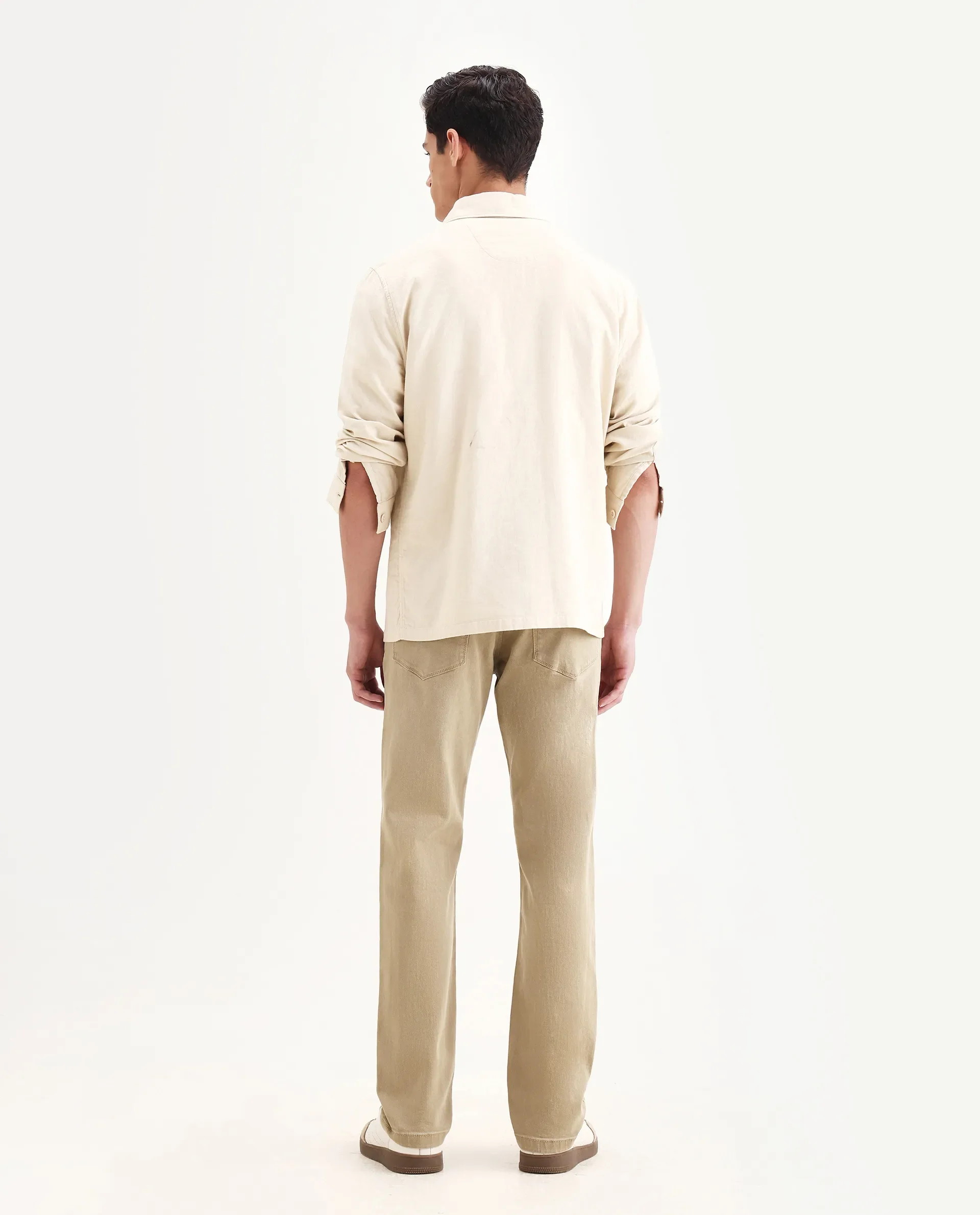 Rare Rabbit Men's Joel-G2 Khaki Cotton Blend Fabric Morris Regular Plain Jeans - Image 8