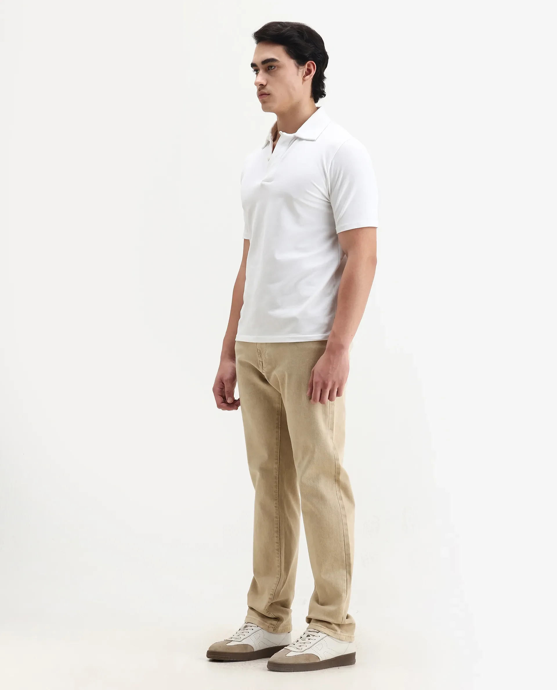 Rare Rabbit Men's Joel-G3 Beige Cotton Blend Fabric Morris Regular Plain Jeans - Image 4