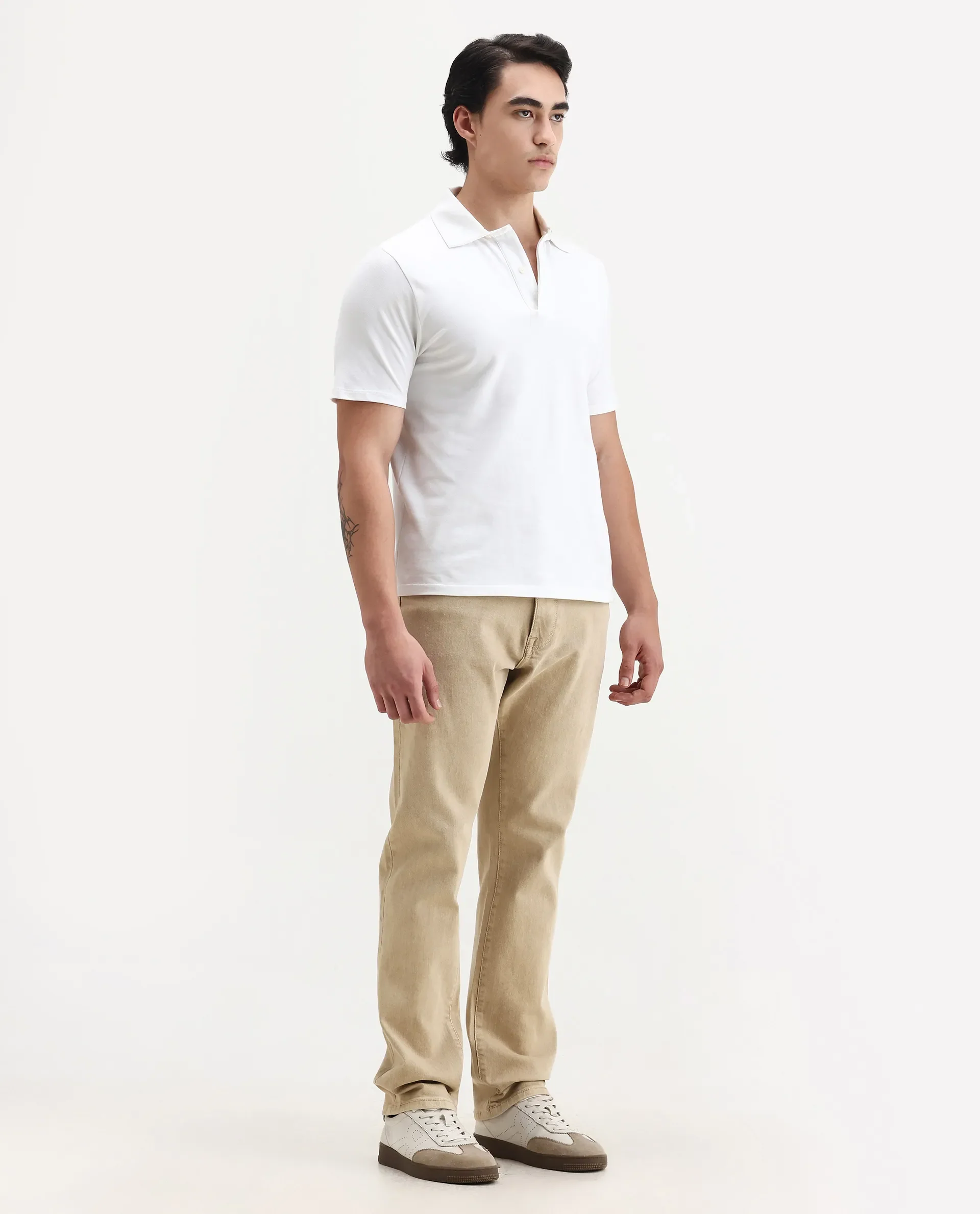Rare Rabbit Men's Joel-G3 Beige Cotton Blend Fabric Morris Regular Plain Jeans - Image 5