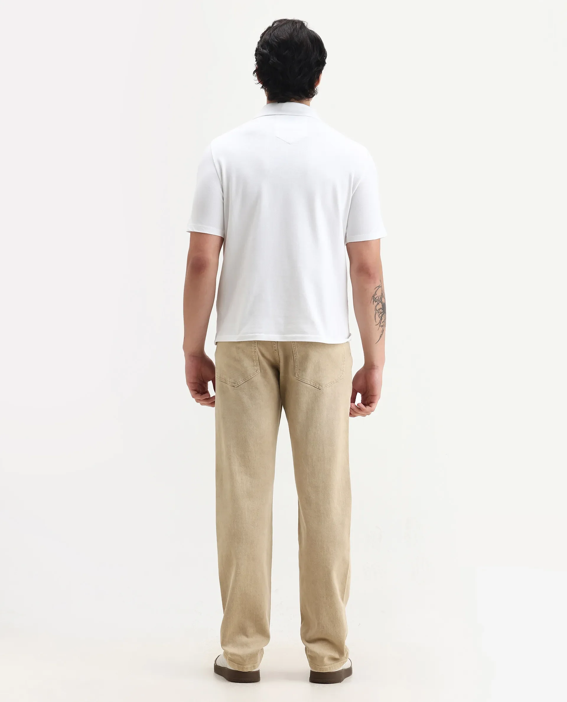 Rare Rabbit Men's Joel-G3 Beige Cotton Blend Fabric Morris Regular Plain Jeans - Image 8