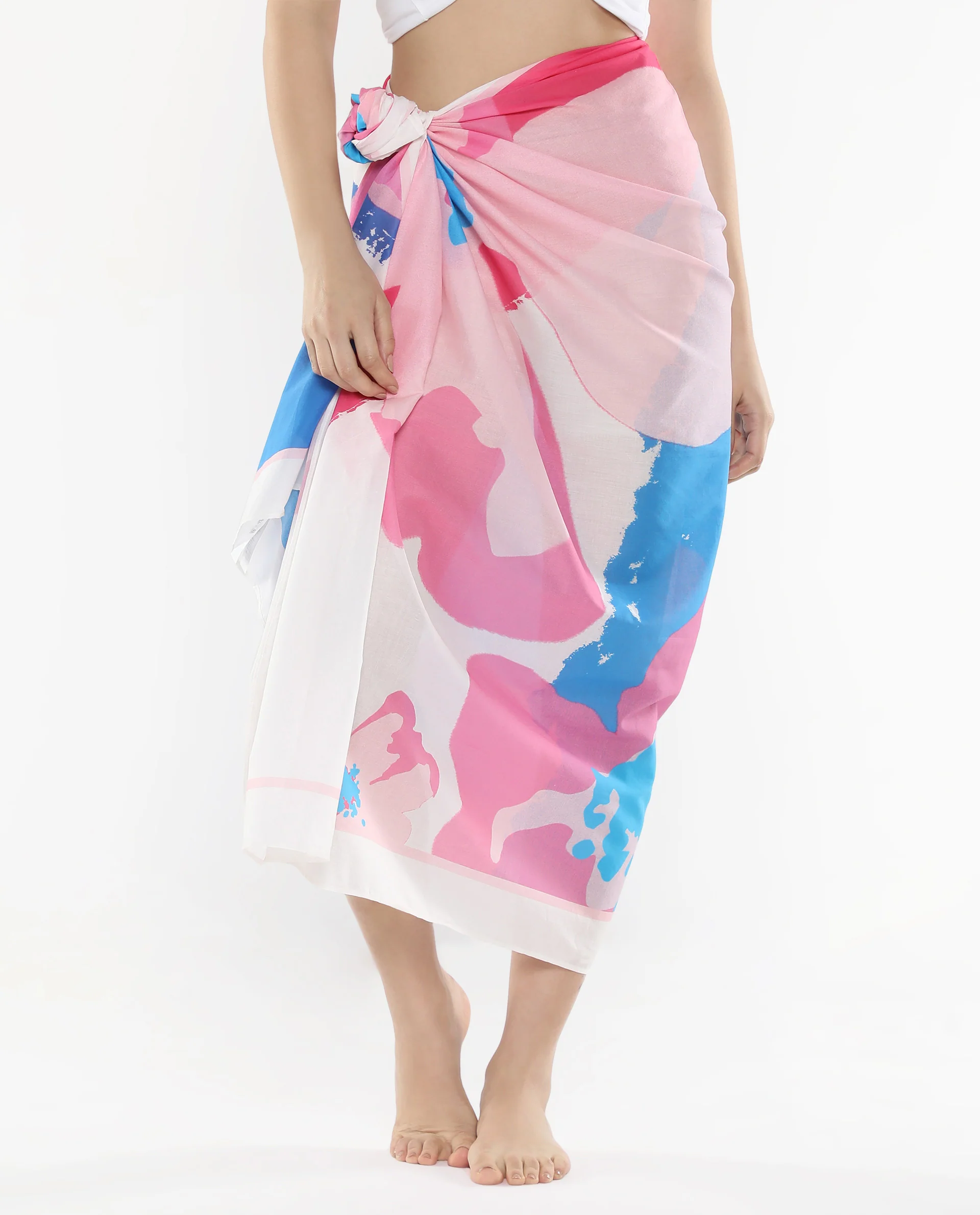 Rareism Women's Joellina Pink Cotton Floral Print Midi Draped Sarong - Image 3