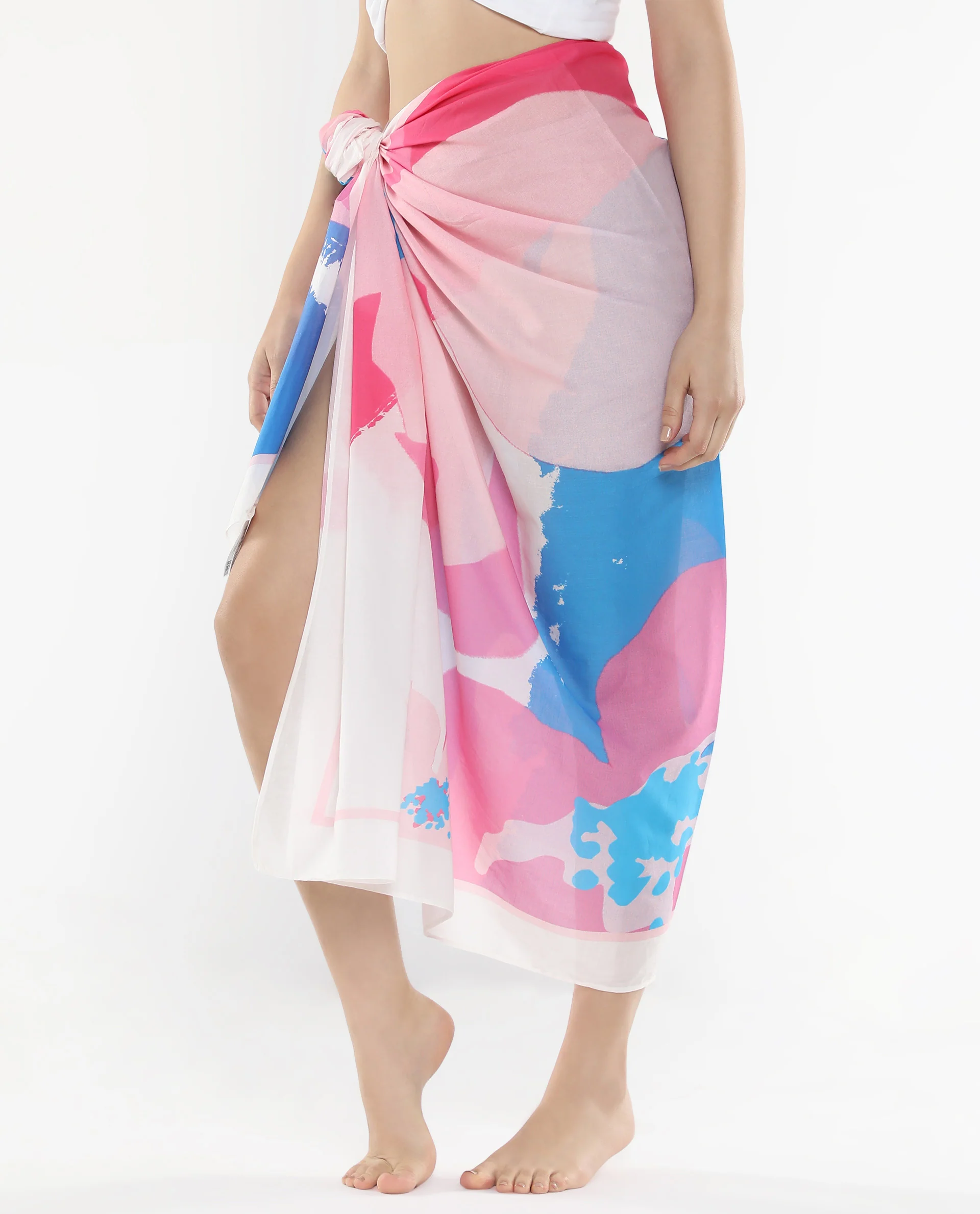 Rareism Women's Joellina Pink Cotton Floral Print Midi Draped Sarong - Image 4